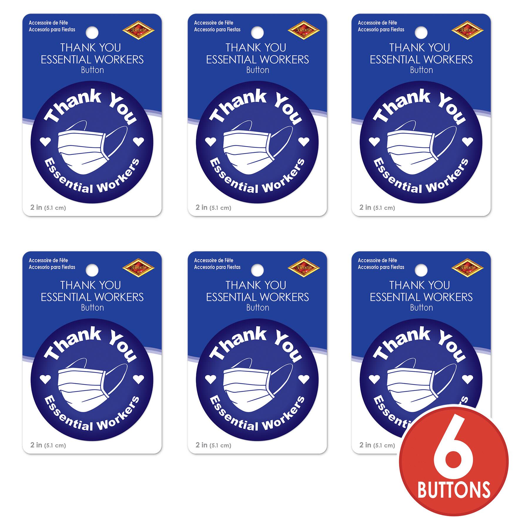 Beistle 2" Blue Thank You Essential Workers Buttons, 6ct.