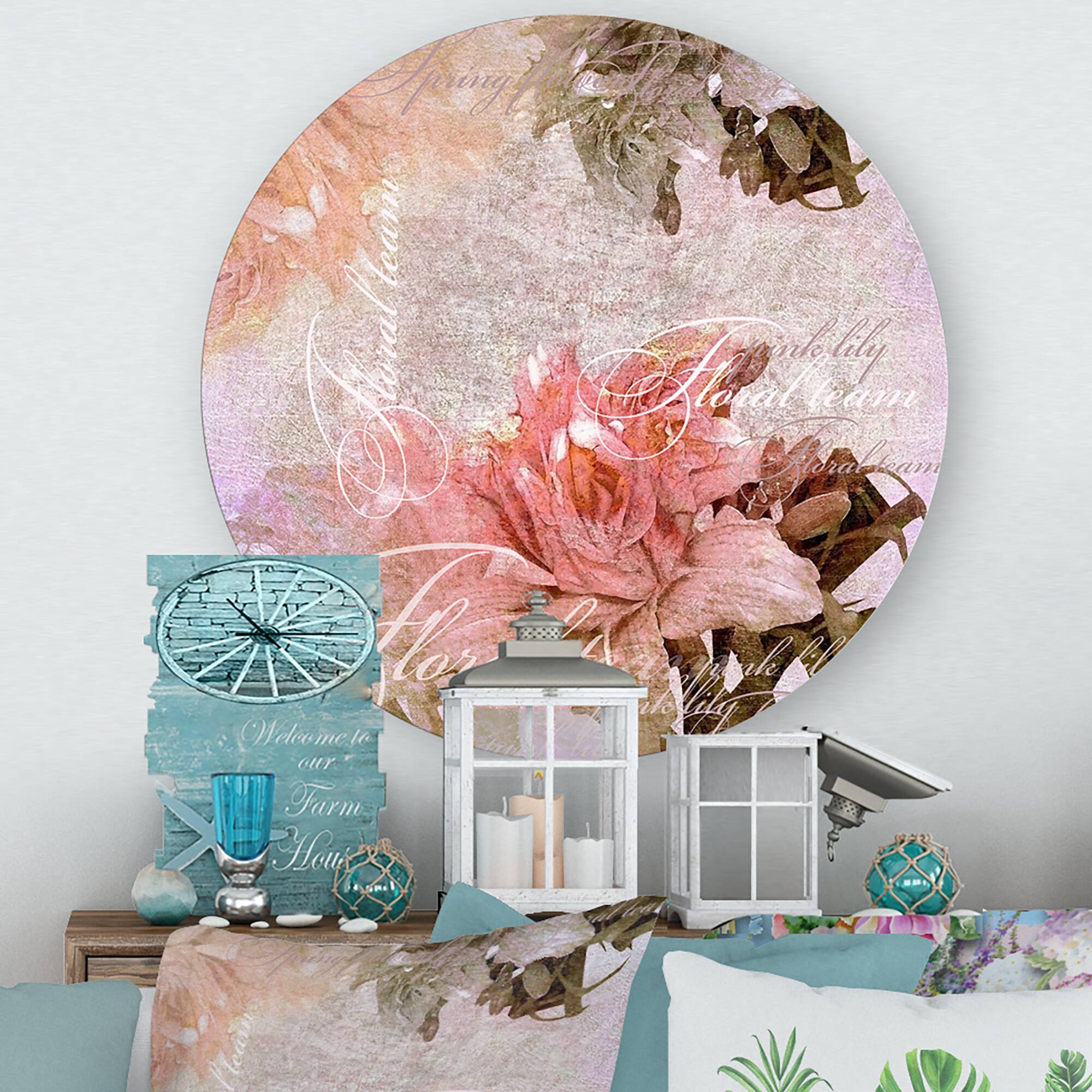 Designart - Vintage Flowers In Pastel Colours - Traditional Metal Circle Wall Art