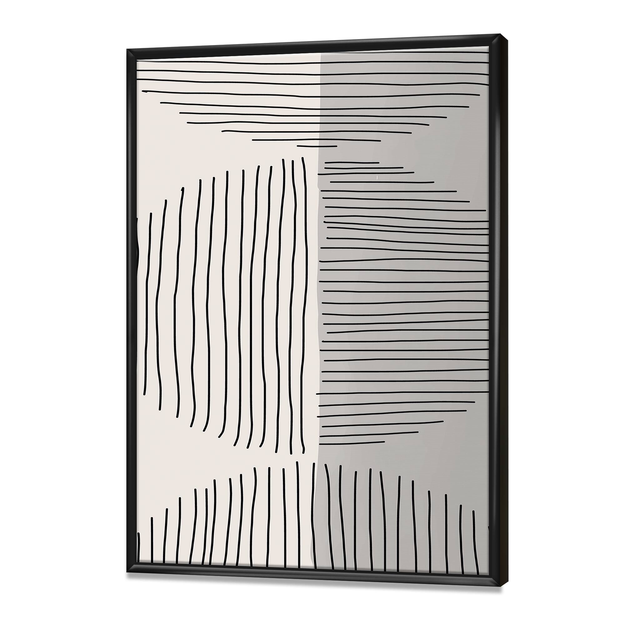 Designart - Minimal Geometric Lines And Circle VII - Modern Canvas Wall Art Print in Black Frame