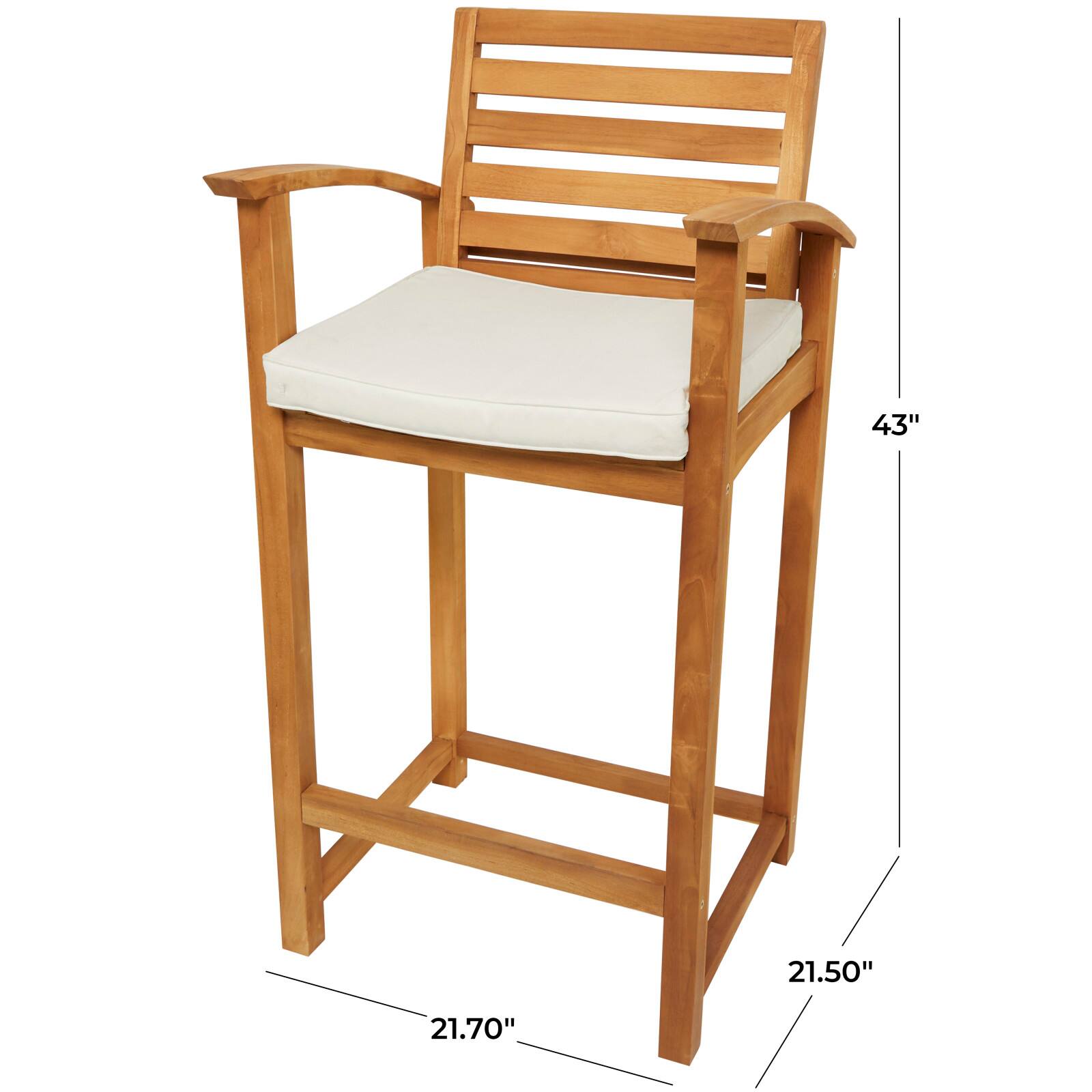 43" Brown Teak Wood Indoor/Outdoor Bar Stool with Cushion