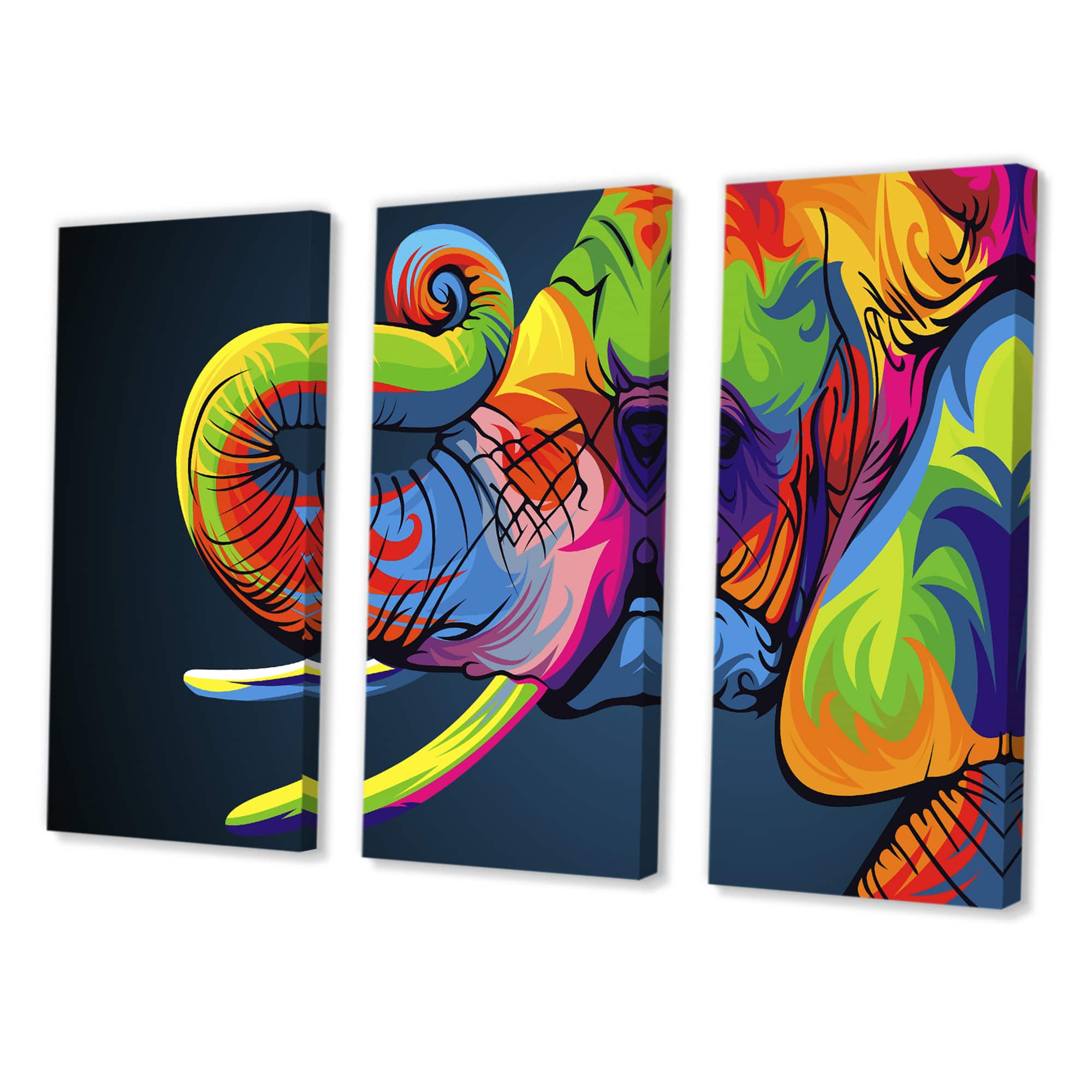 Designart - The Happy Rainbow Elephant - Modern Canvas Art Print