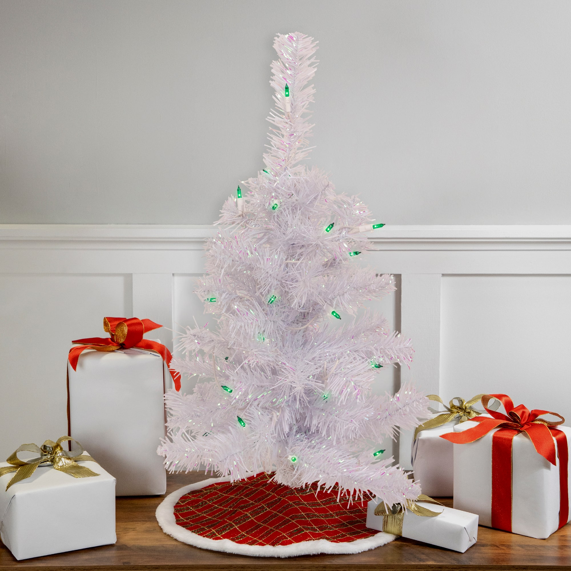 Northlight Lighted Rockport White Artificial Green Lights 2 Foot Pre-Lit Pine Christmas Tree, One Size, White