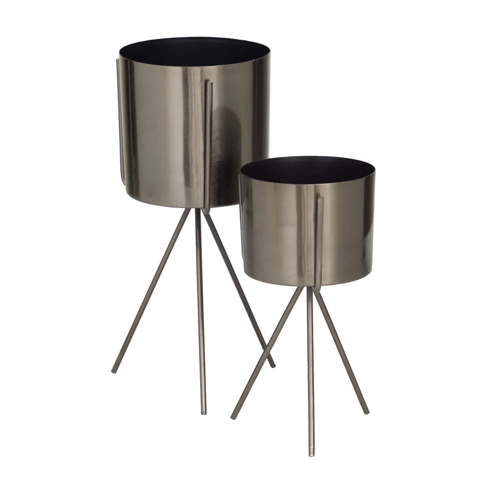 Dark Grey Contemporary Planter, Set of 2" 12", 9"