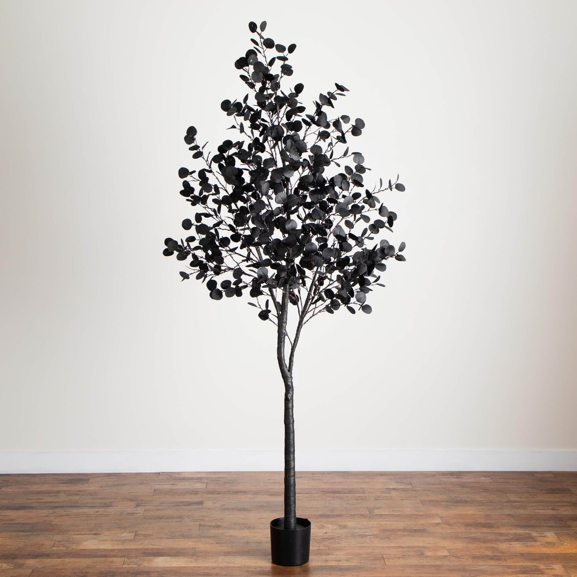 8ft. Pre-Lit Artificial Halloween Black Eucalyptus Tree with 540 Orange & Purple LED Lights
