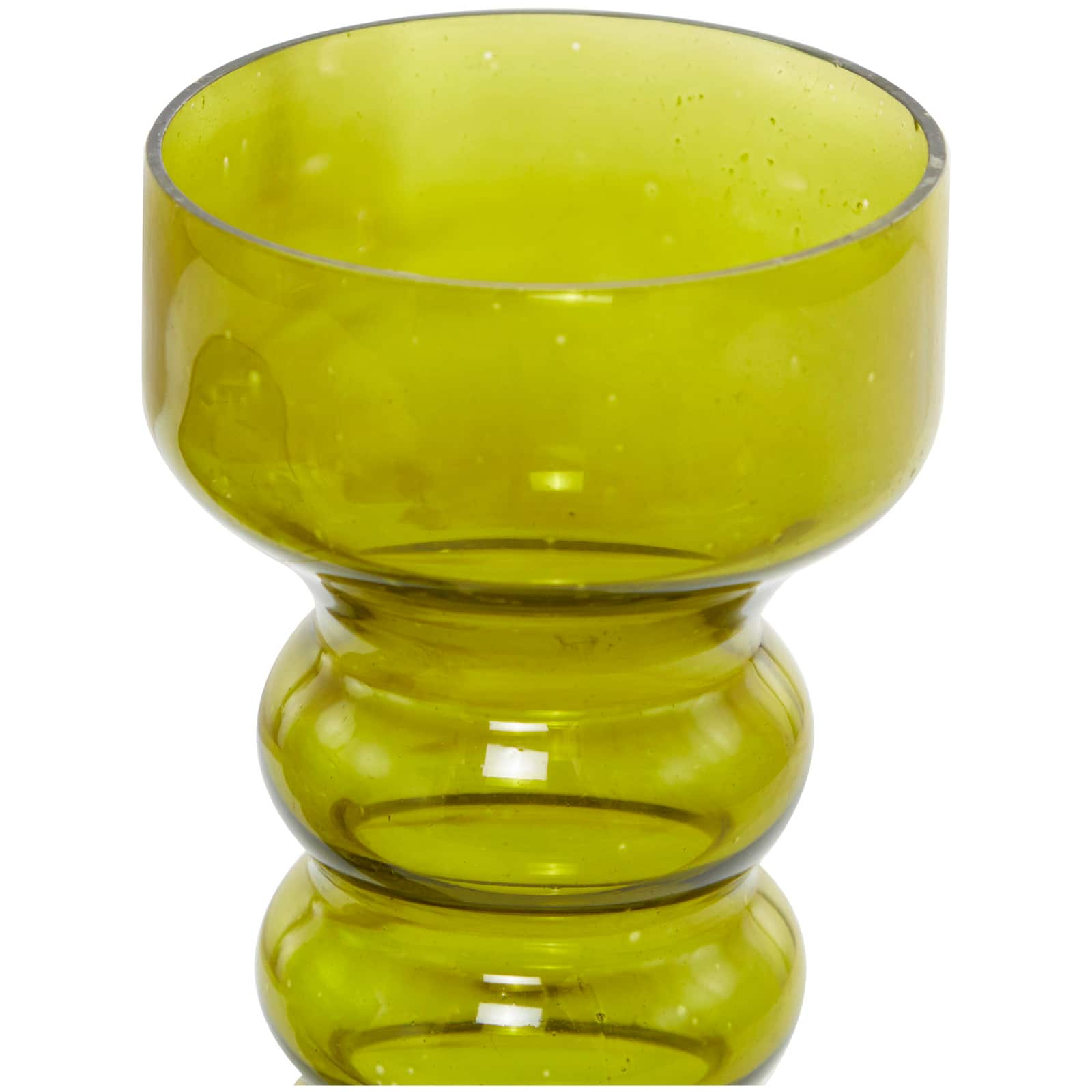Green Glass Bubble Pillar Candle Holder Set