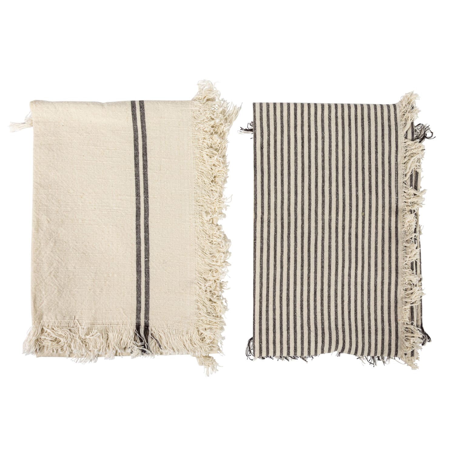 Hello Honey® Natural & Black Stripes Woven Cotton Tea Towels with Fringe Set