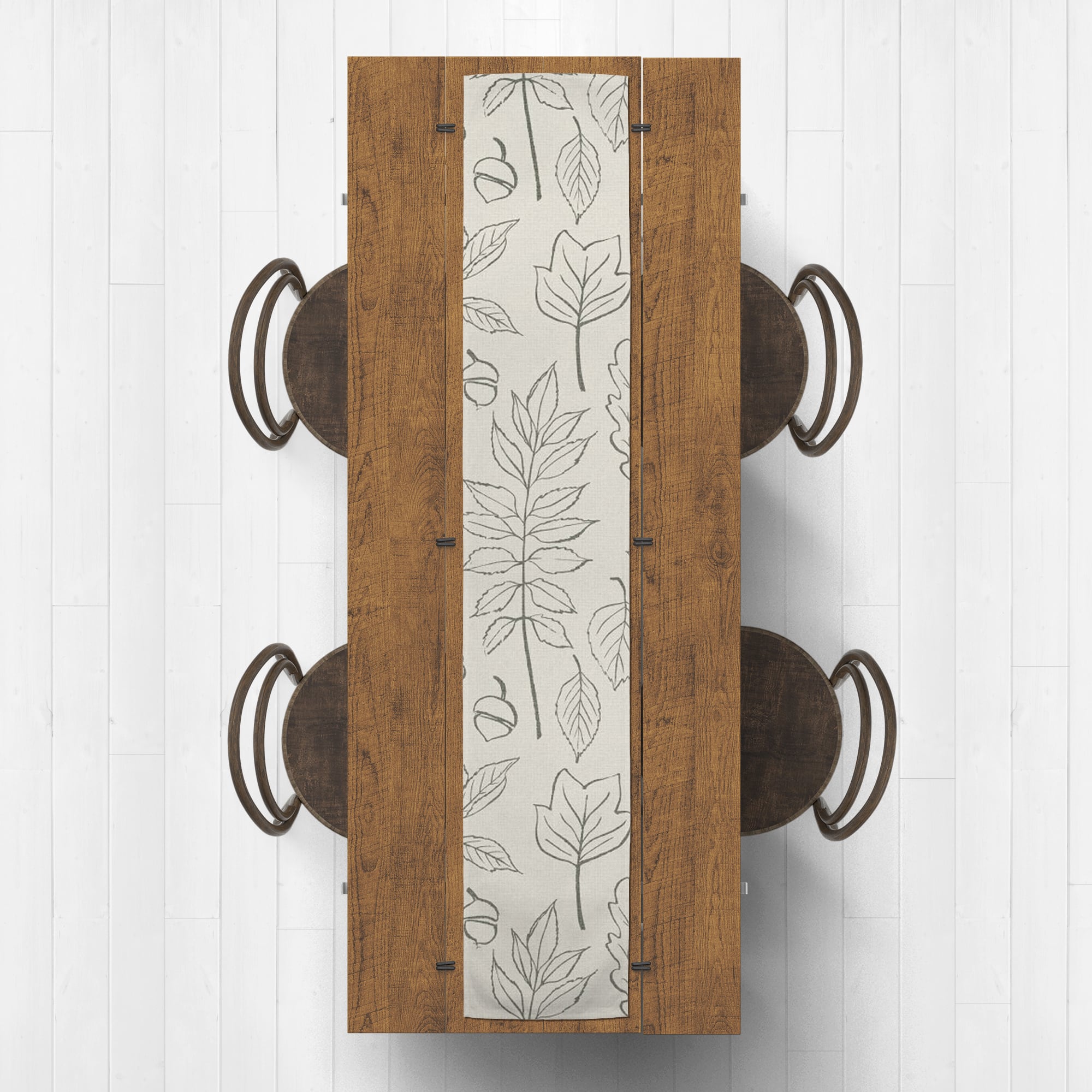 90'' White Leaf Pattern Cotton Twill Runner
