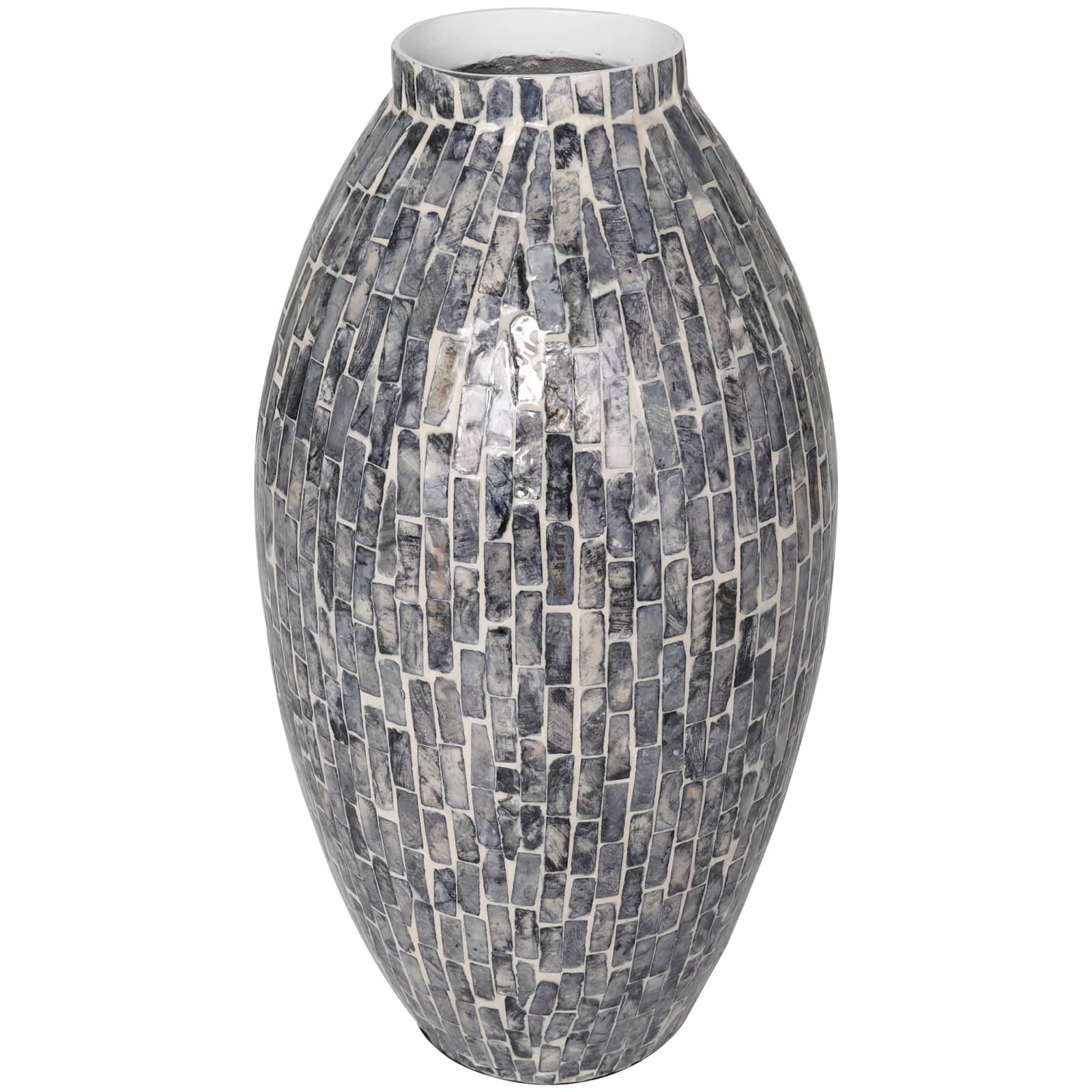15" Gray Mother of Pearl Handmade Mosaic Inspired Vase