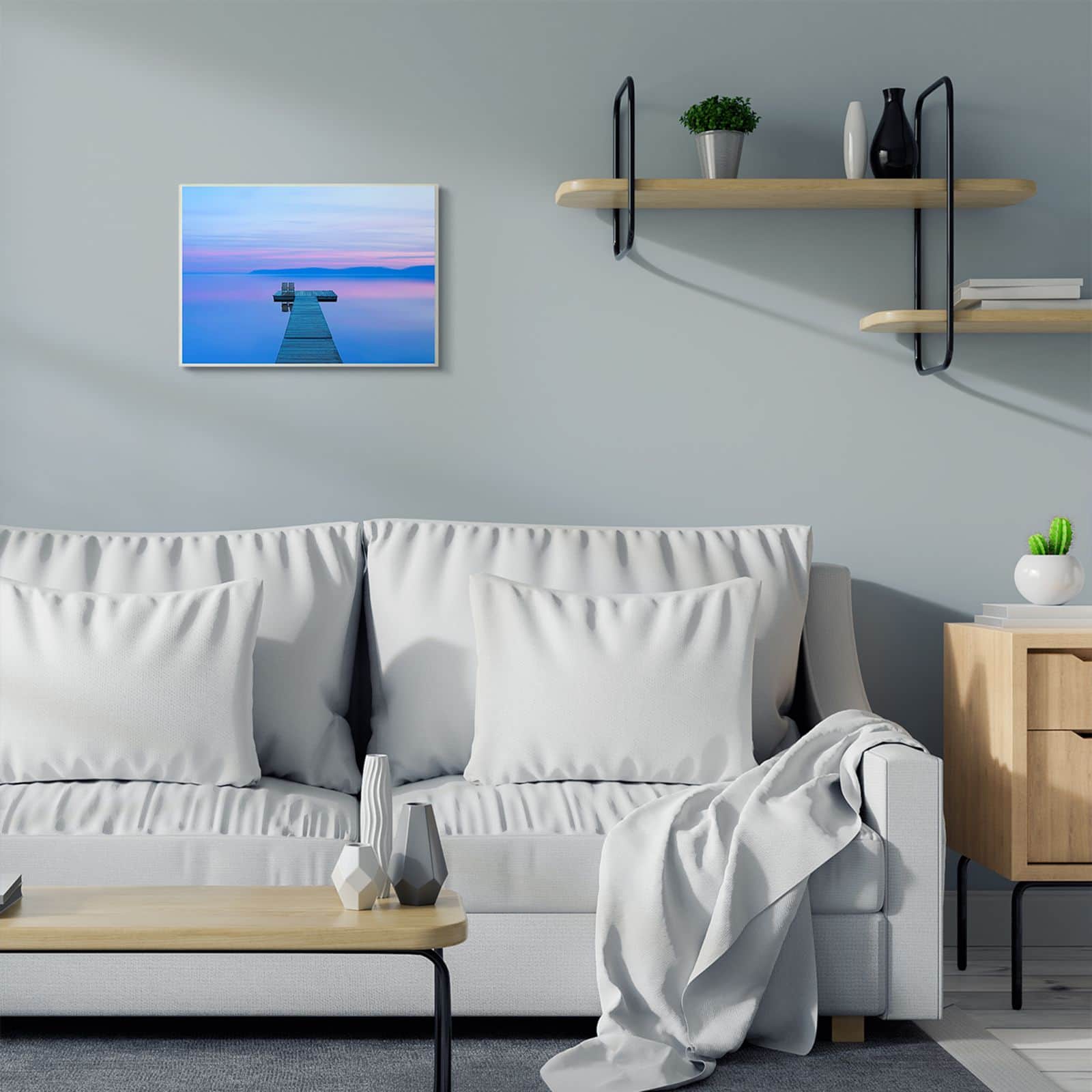 Stupell Industries Lake Landscape Wall Art in White Frame