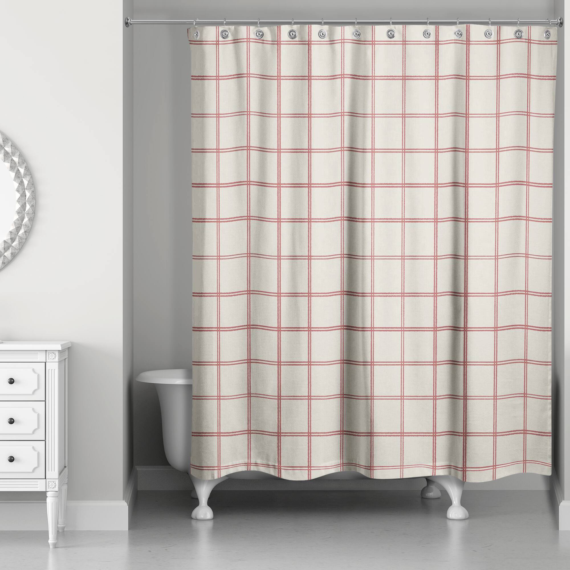 Cream and Red Check Shower Curtain