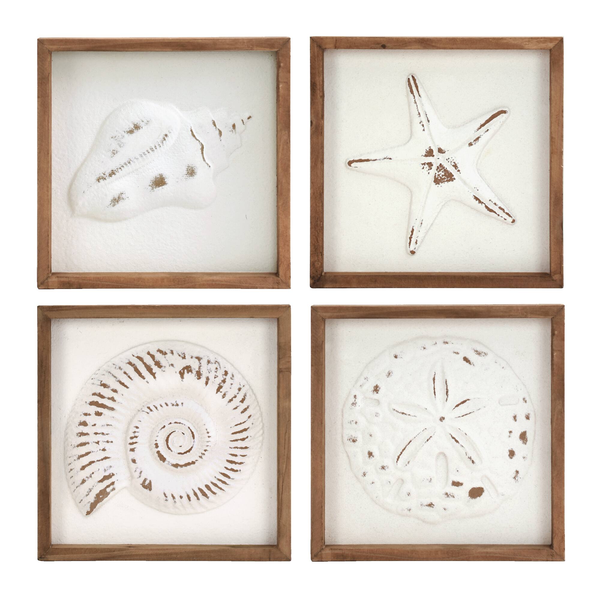 American Art Decor 9" x 9" Seashell & Starfish Coastal Framed Wall Art Set
