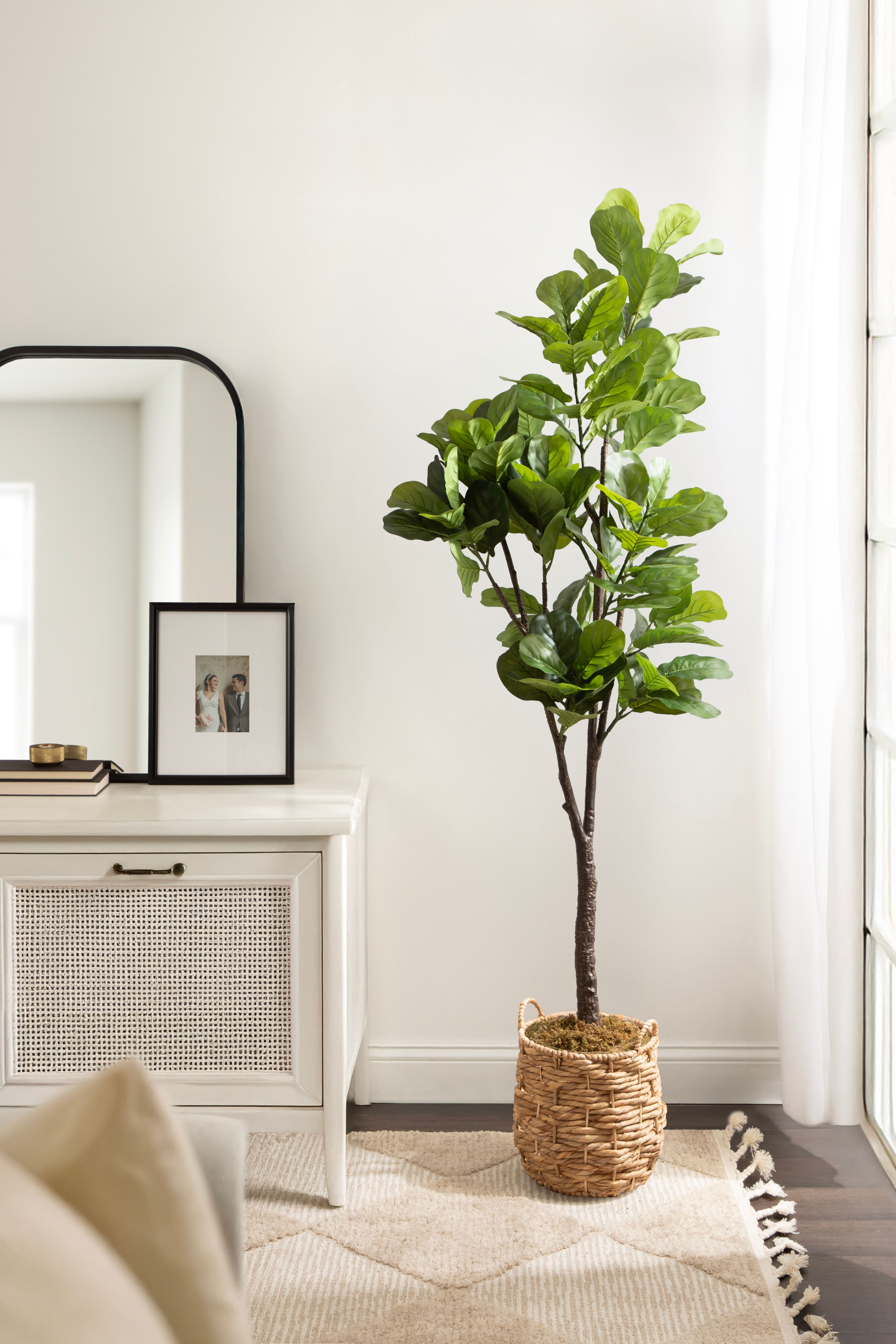 Kate and Laurel 6ft. Fidmont Faux Fiddle Fig Tree with Natural Planter