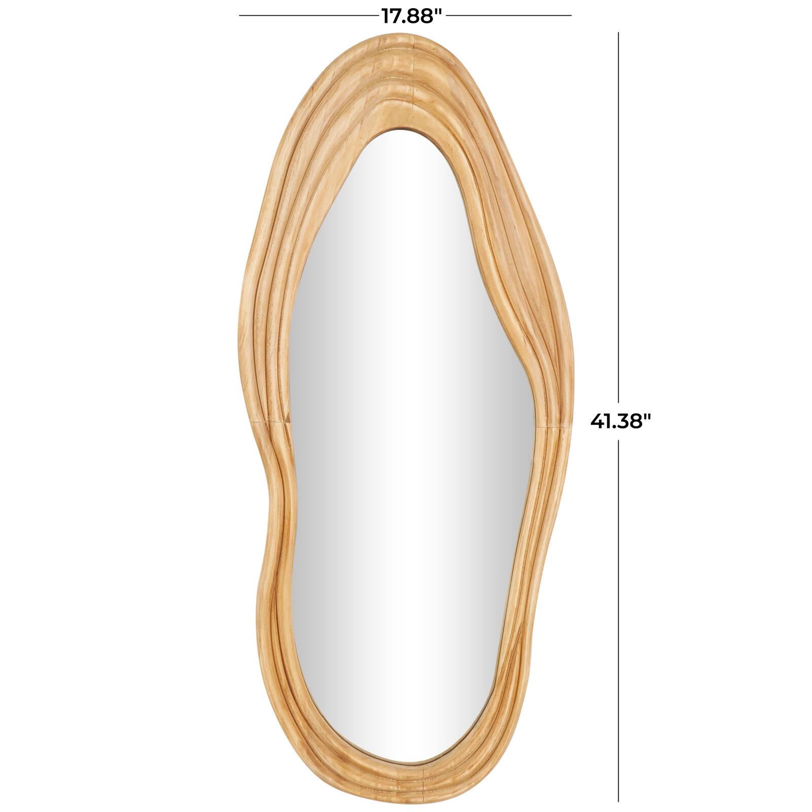 41" Brown Wood Abstract Wavy Wall Mirror with Dimensional Carved Frame