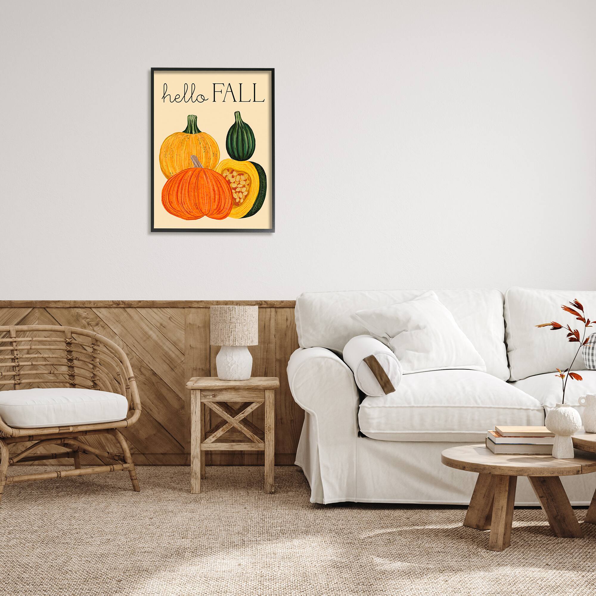 Stupell Industries Hello Fall Harvest Gourds Framed Giclee Art