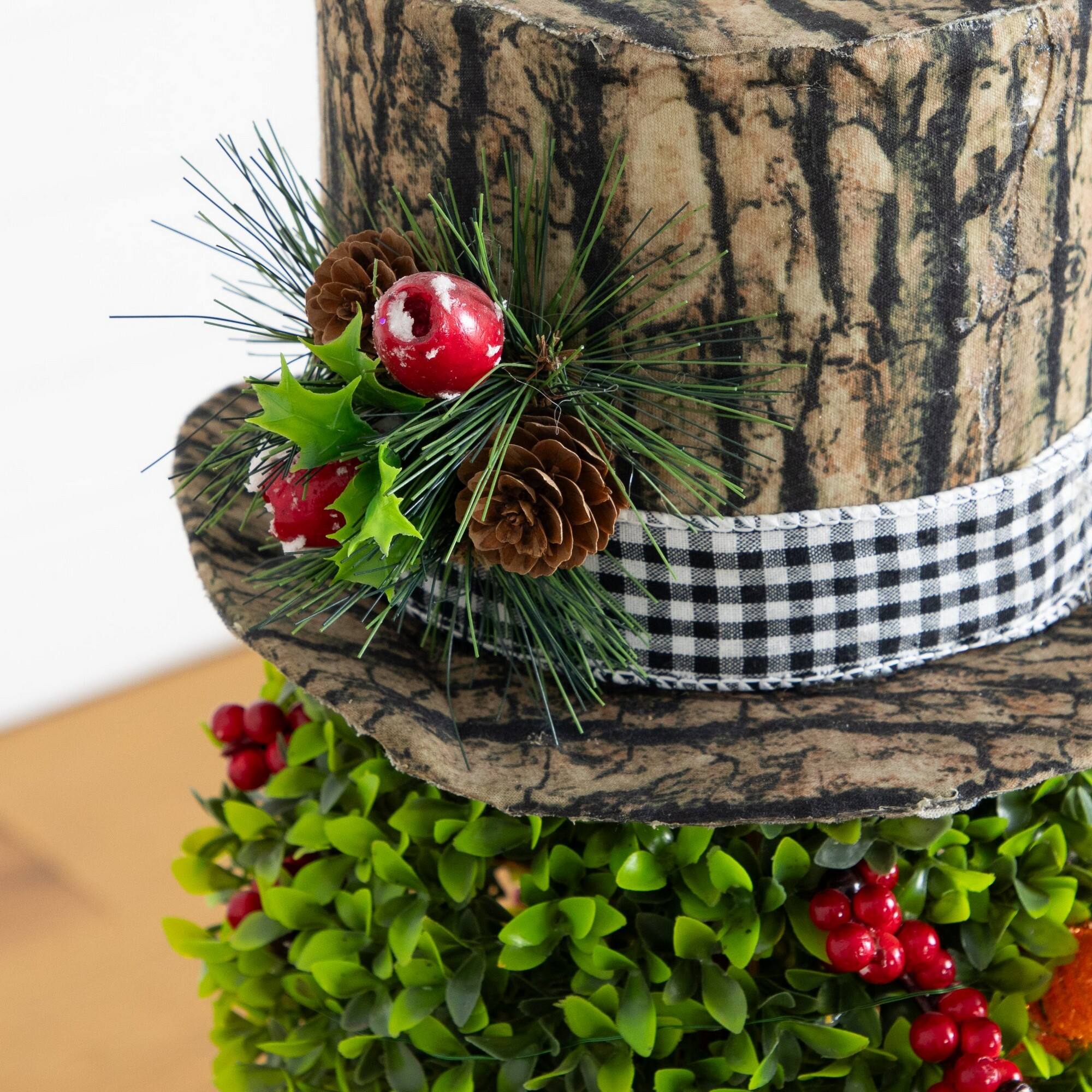Nearly Natural 3.5ft. Pre-Lit Artificial Christmas Boxwood Snowman Topiary Tree in Decorative Planter