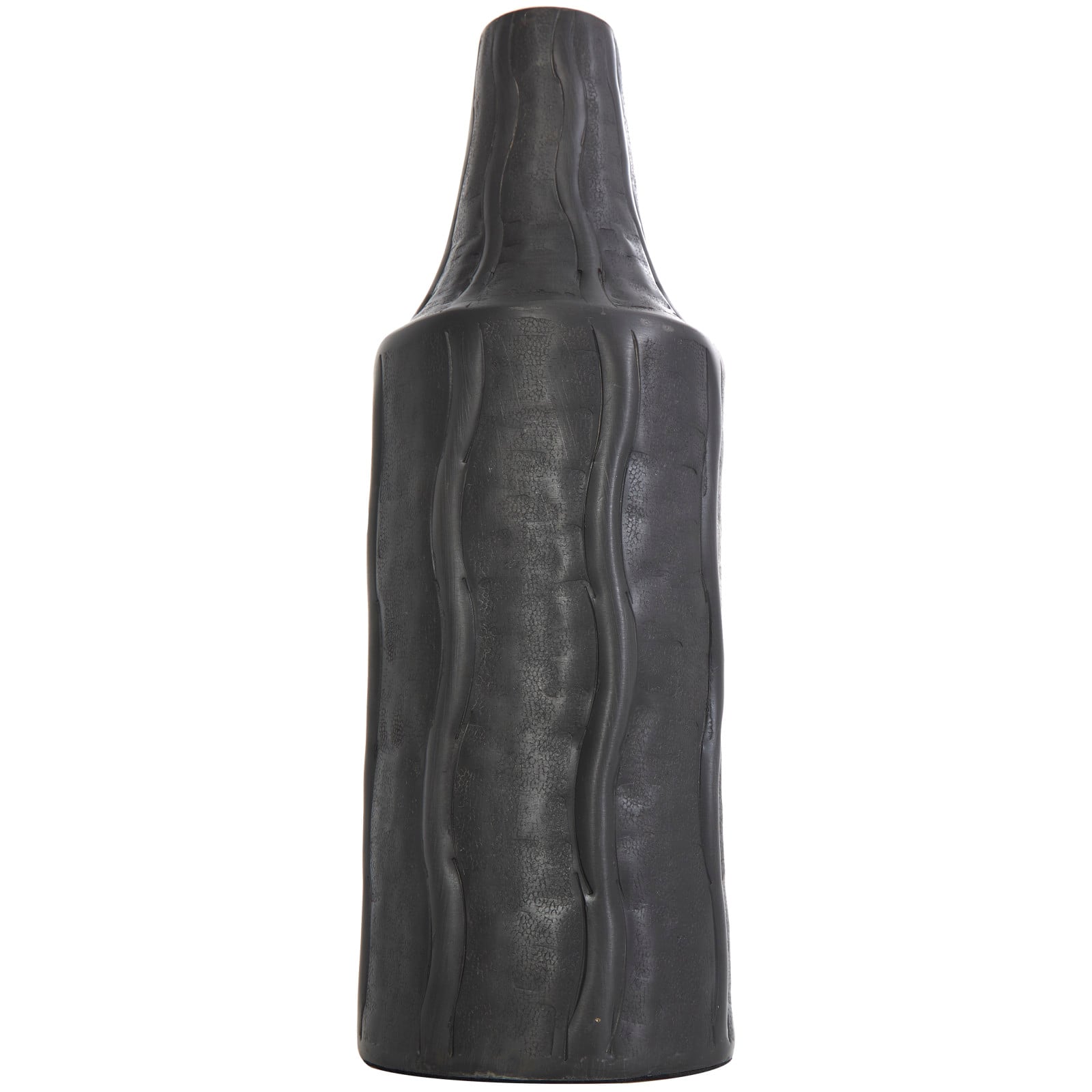 14" Black Metal Snakeskin Inspired Vase with Dimensional Wavy Accents