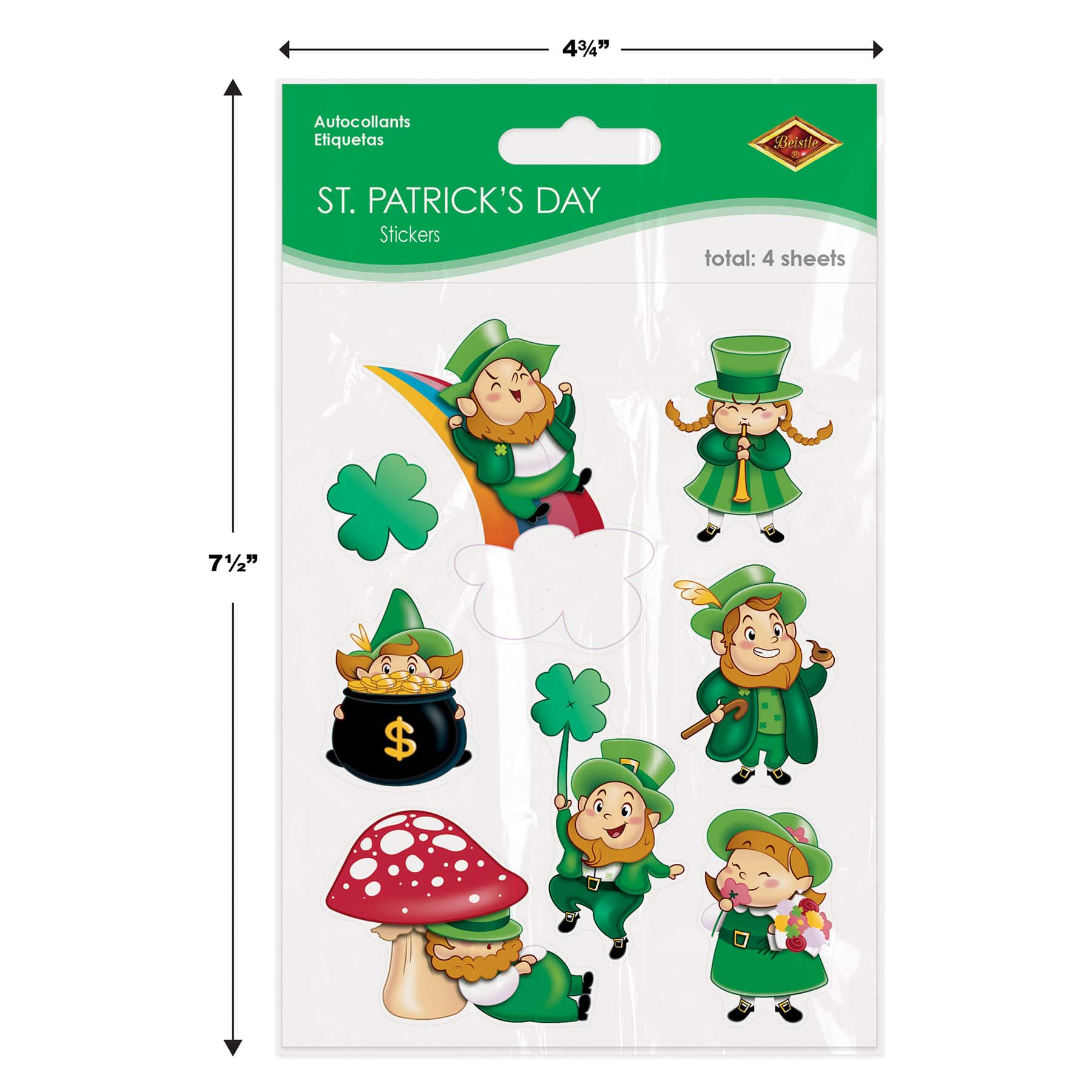 Beistle Leprechaun & Shamrock Sticker Packs, 4ct.