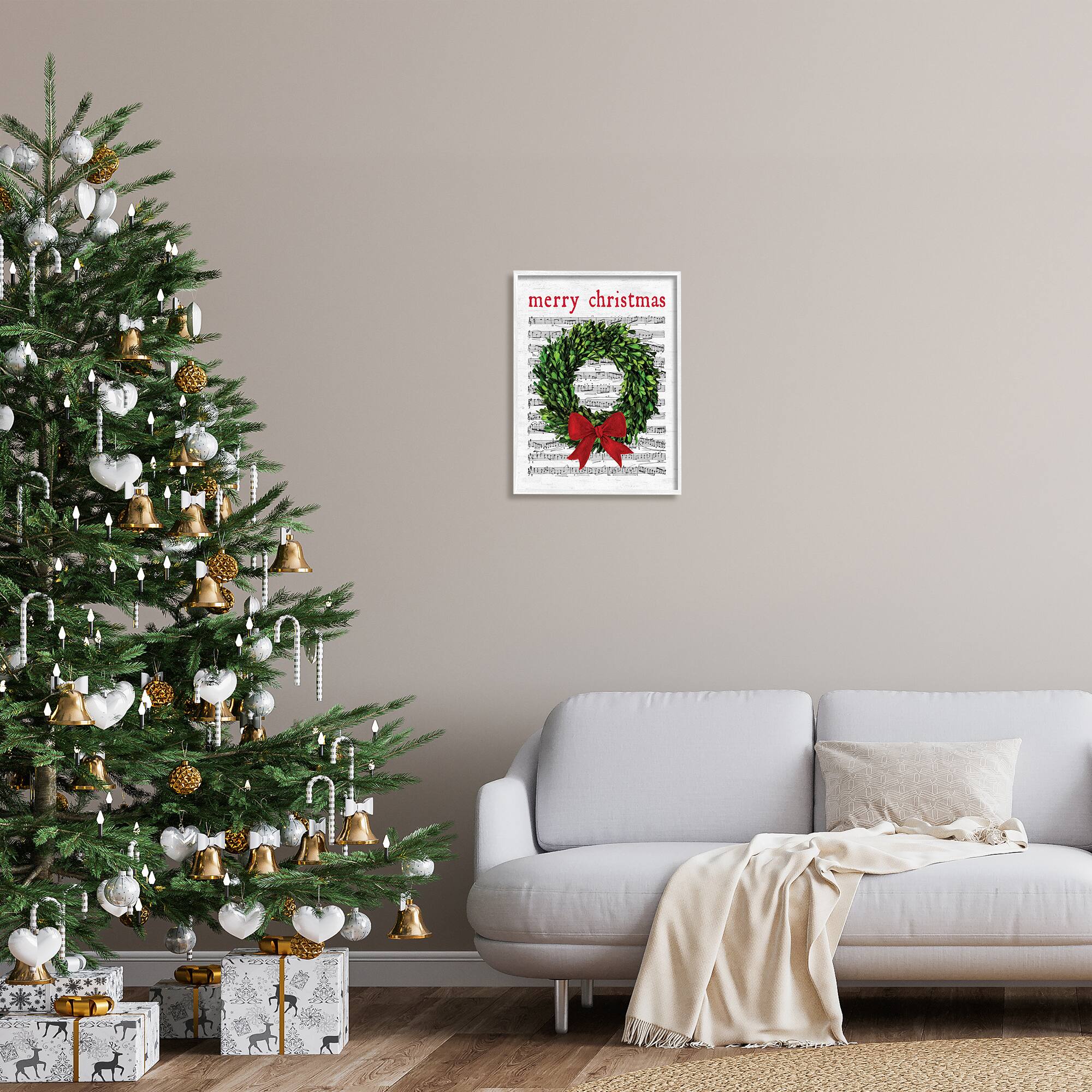 Stupell Industries Merry Christmas Song Wreath Framed Giclee Art