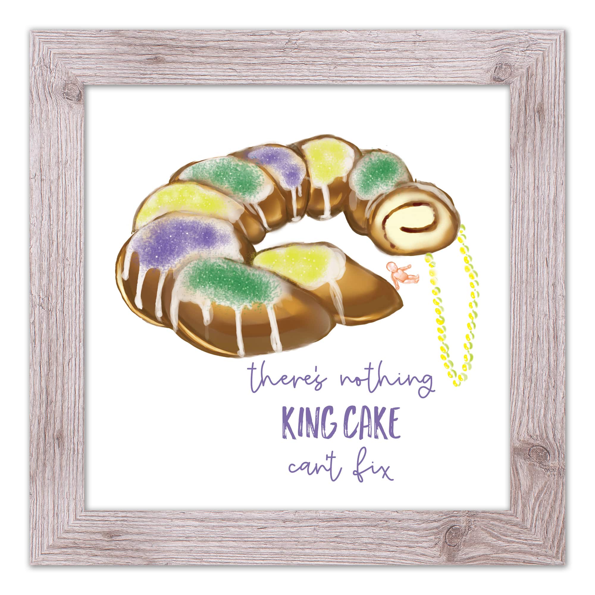Nothing King Cake Can't Fix Western White Framed Print