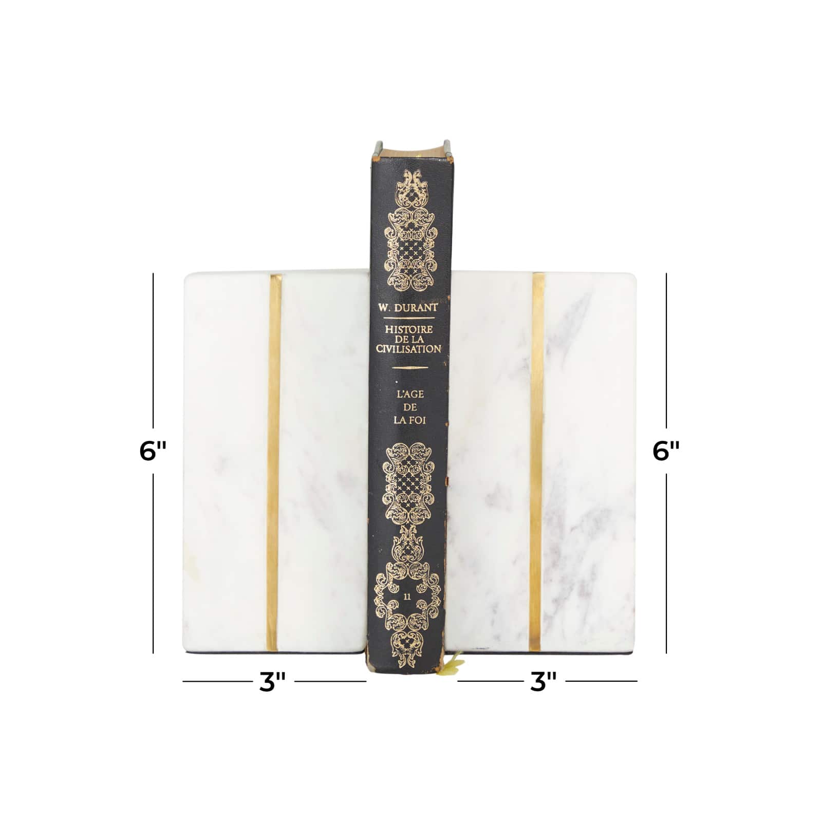CosmoLiving by Cosmopolitan White Marble Glam Bookends, 6" x 3" x 2"