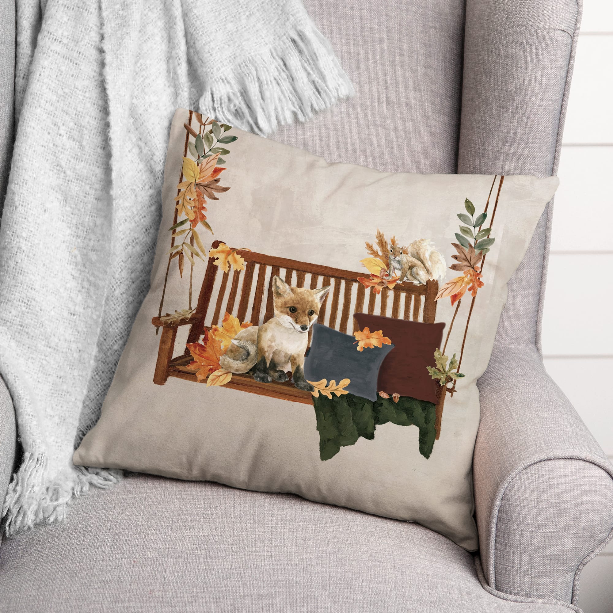 18" Fall Swing Fox Indoor/Outdoor Pillow