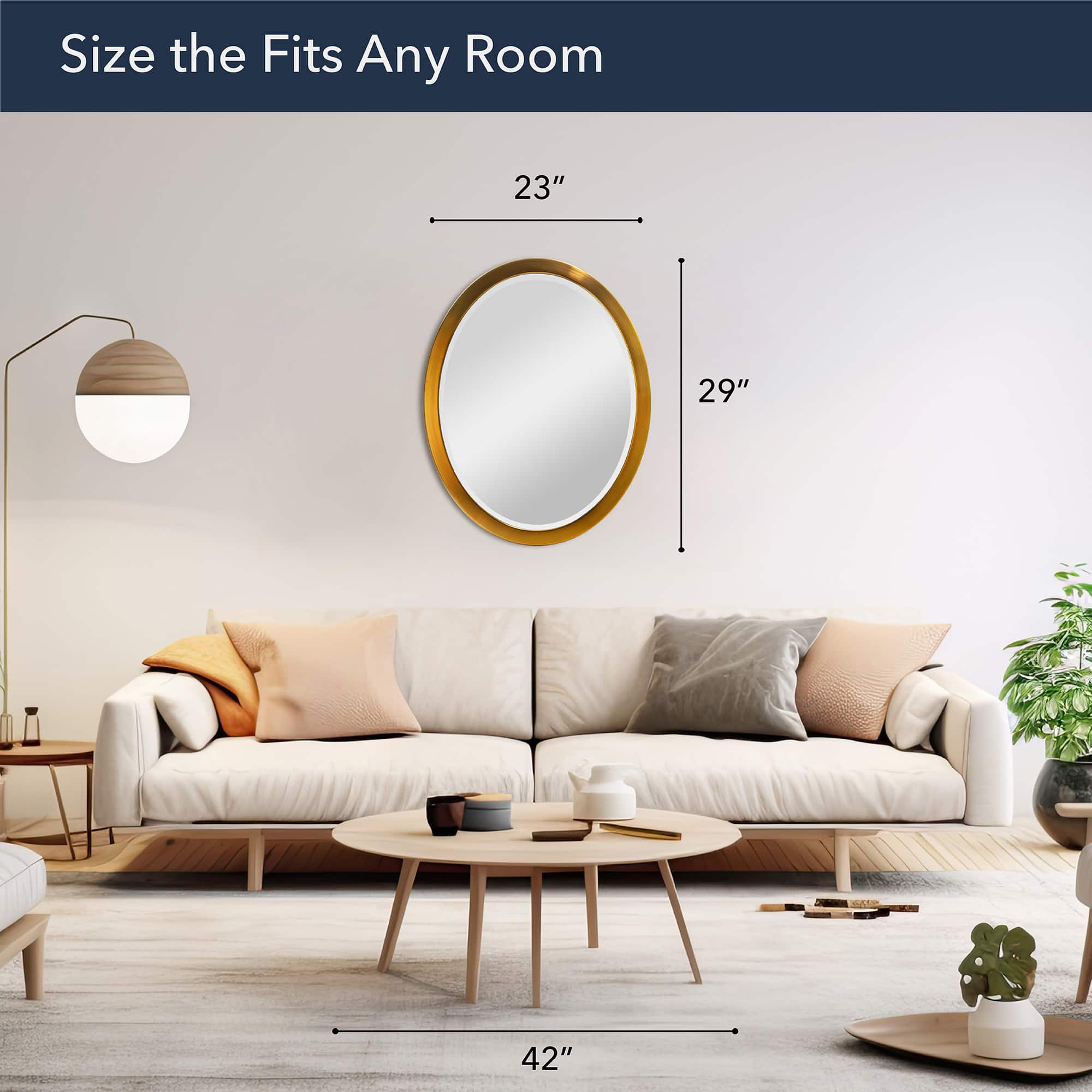 Head West Oval Brushed Gold Metal Framed Bathroom Mirror - 29" x 23"