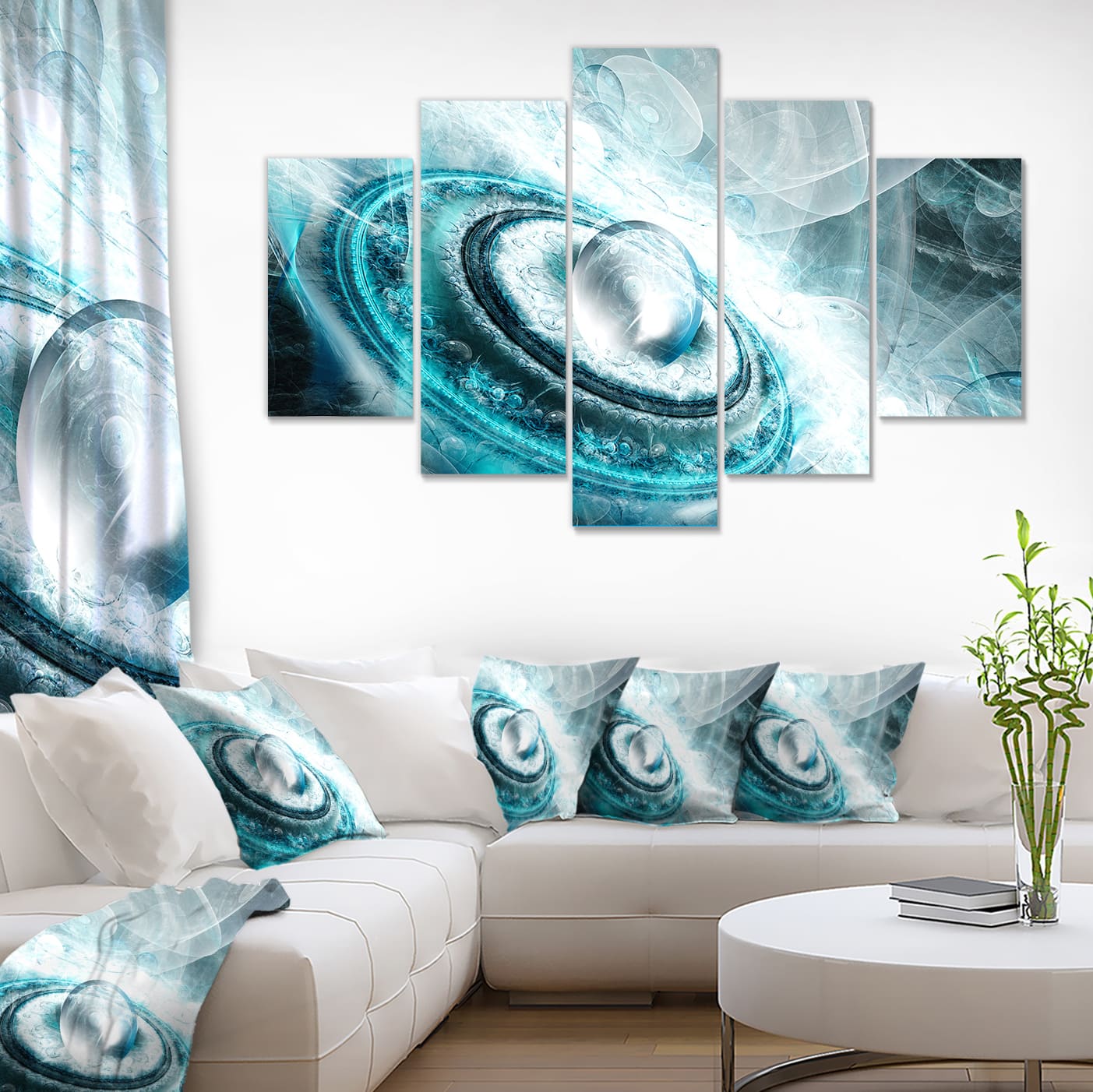 Designart - Blue Fractal Flying Saucer - Large Floral Canvas Art Print