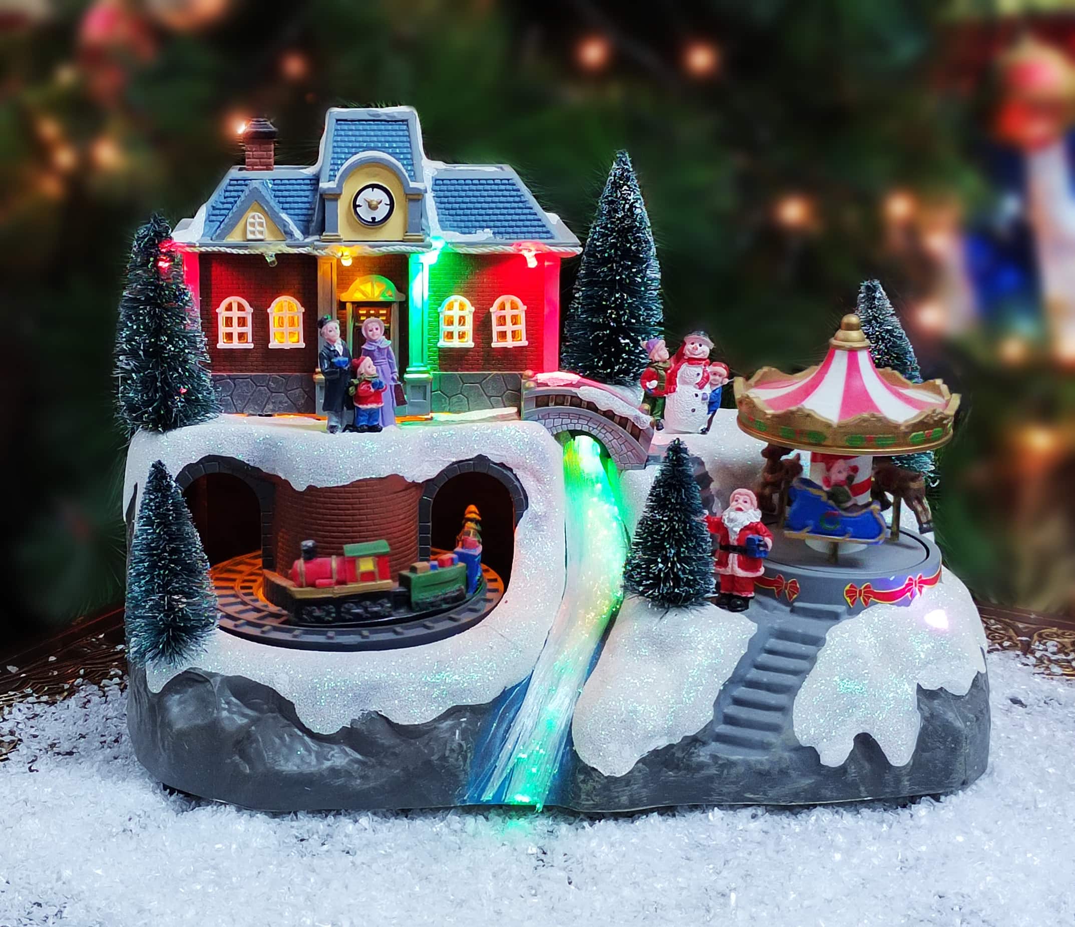 Moments in Time 12.25" Animated Train Station & Carousel Scene Décor