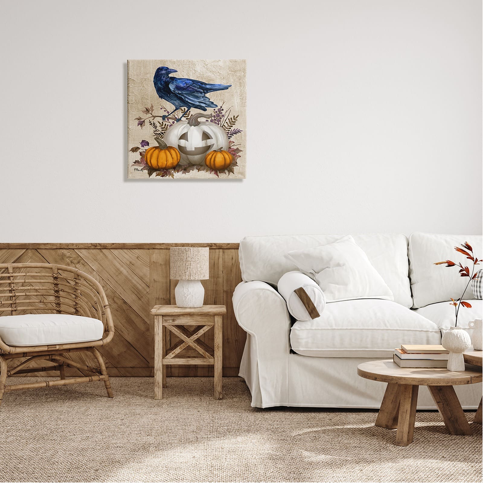 Stupell Industries Raven & Jack-o'-Lantern Canvas Wall Art
