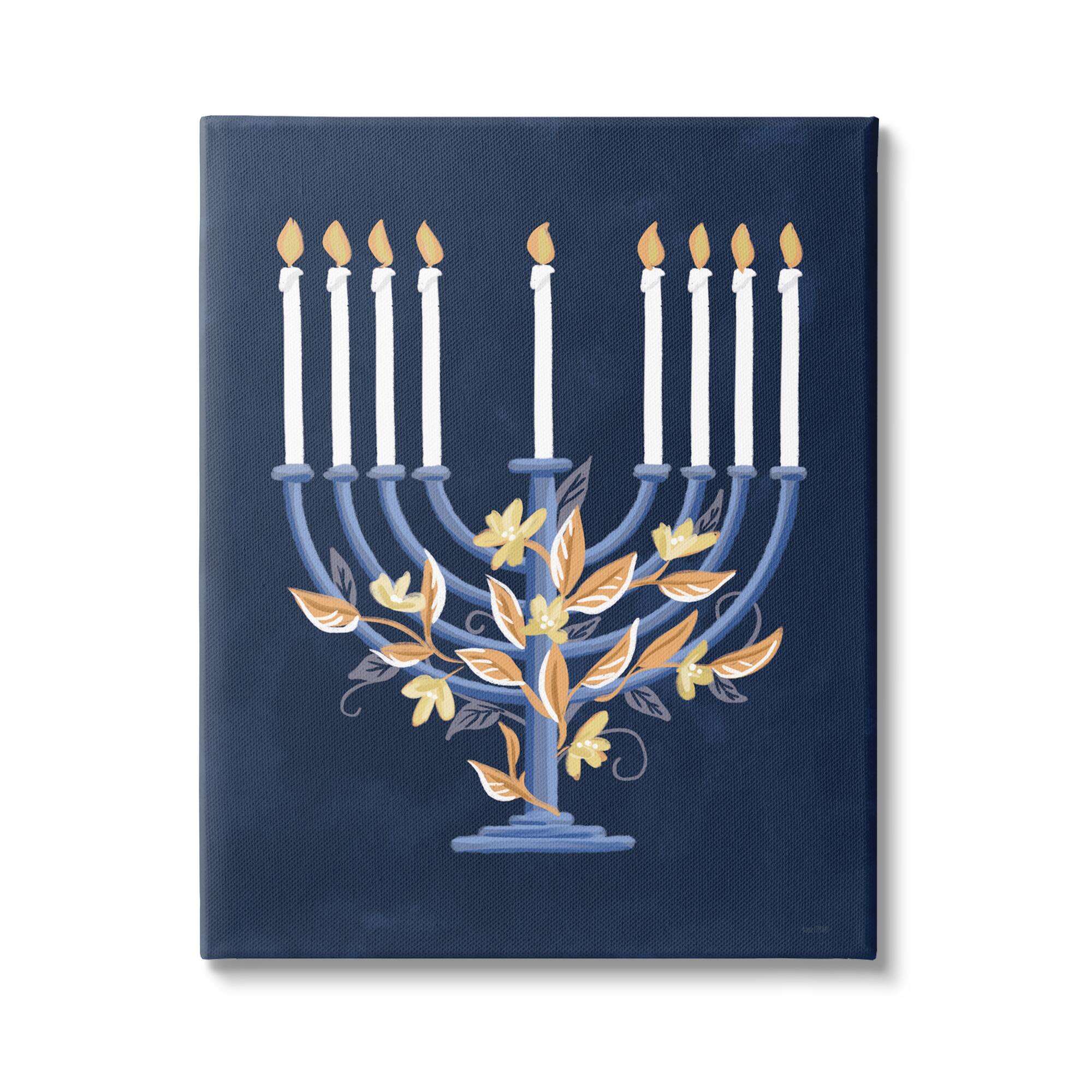 Stupell Industries Traditional Floral Hanukkah Menorah Canvas Wall Art