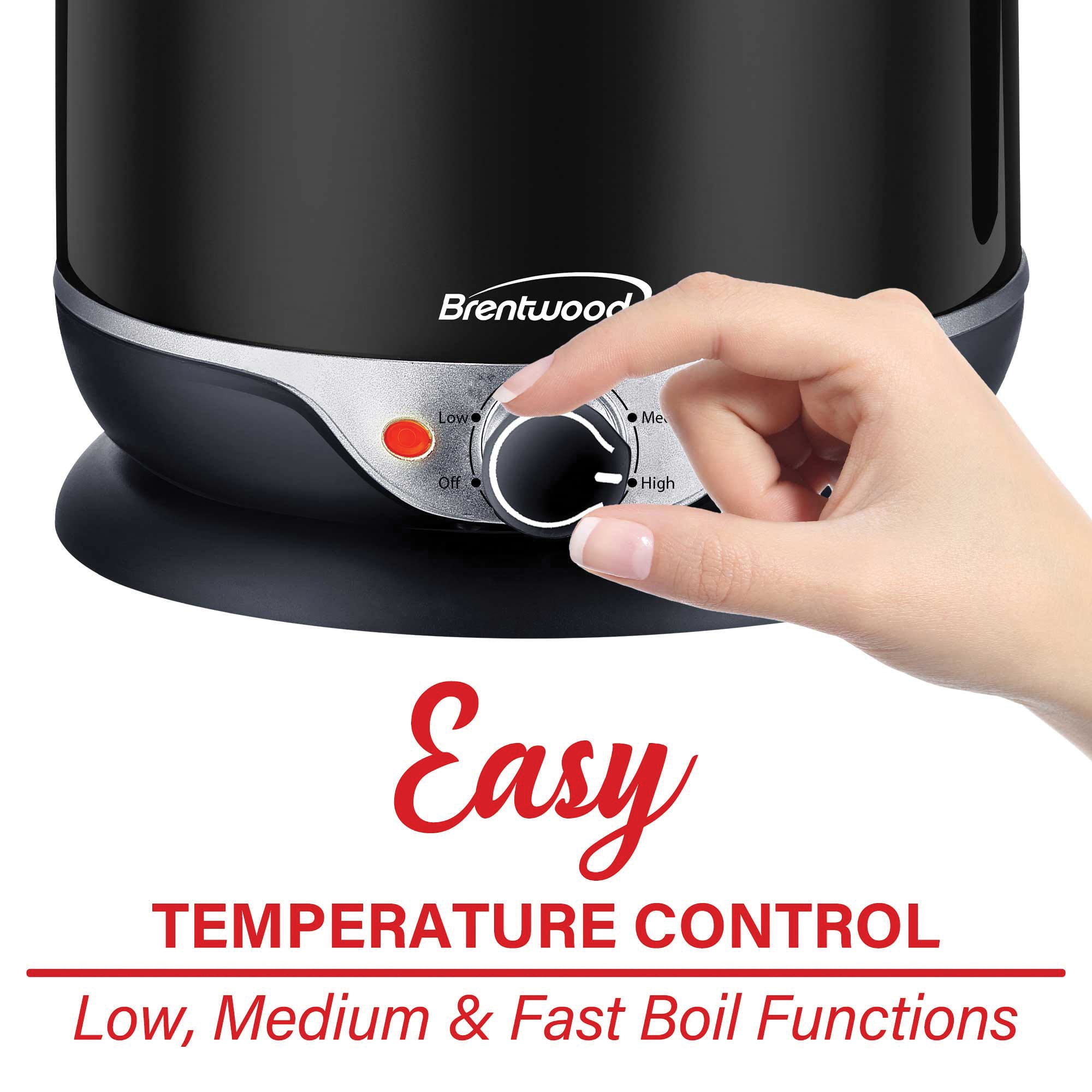Brentwood 1.9qt. 600-Watt Stainless Steel Cordless Electric Hot Pot Cooker & Food Steamer With Swivel Base
