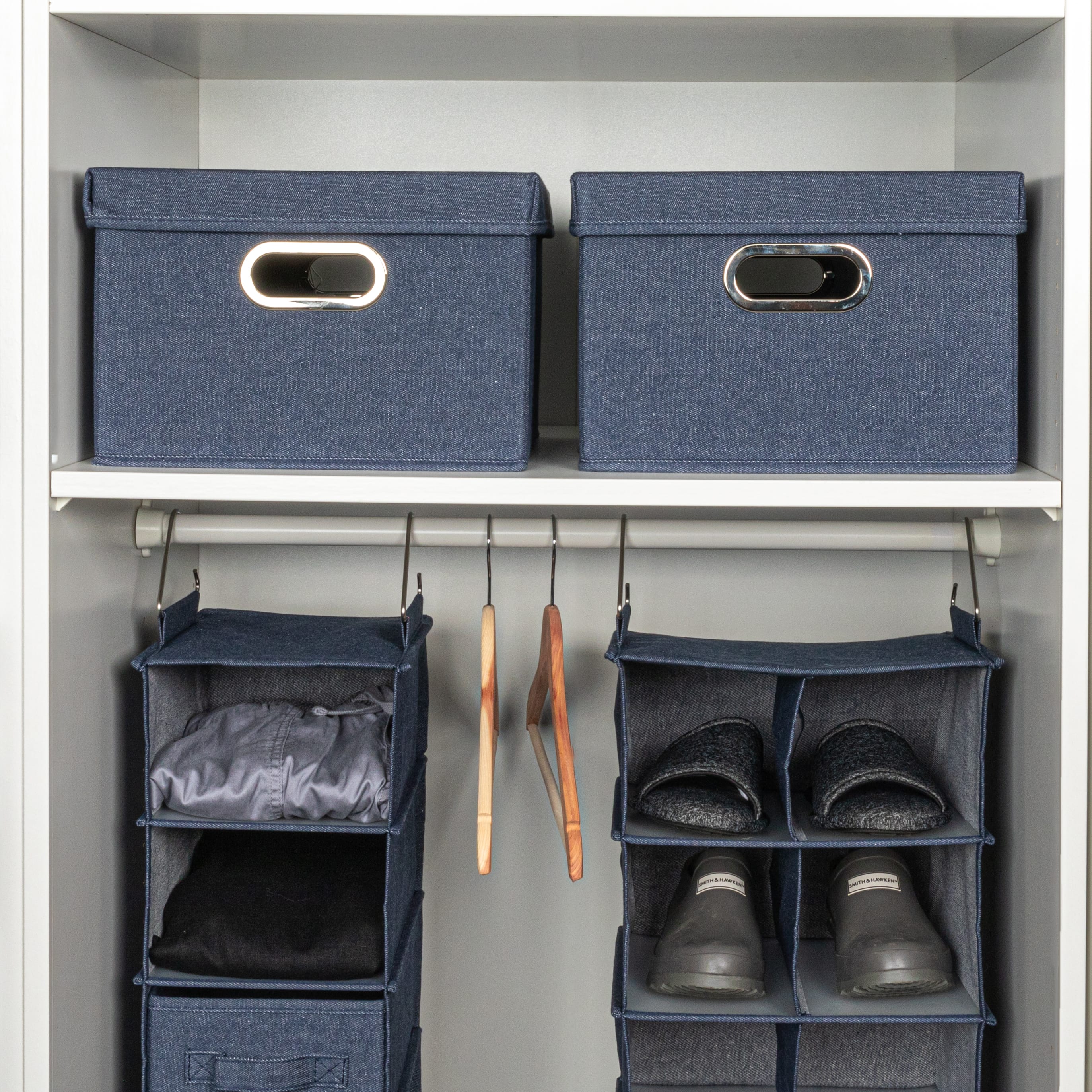 Household Essentials 15" Denim Blue Collapsible Cotton Blend Storage Box with Lid, 2ct.