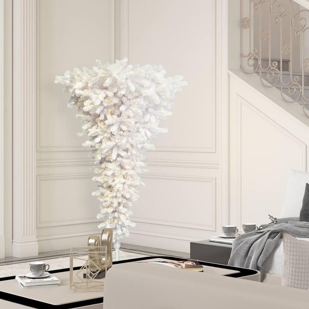 5.5ft. Pre-Lit White Upside Down Artificial Christmas Tree, White LED Lights