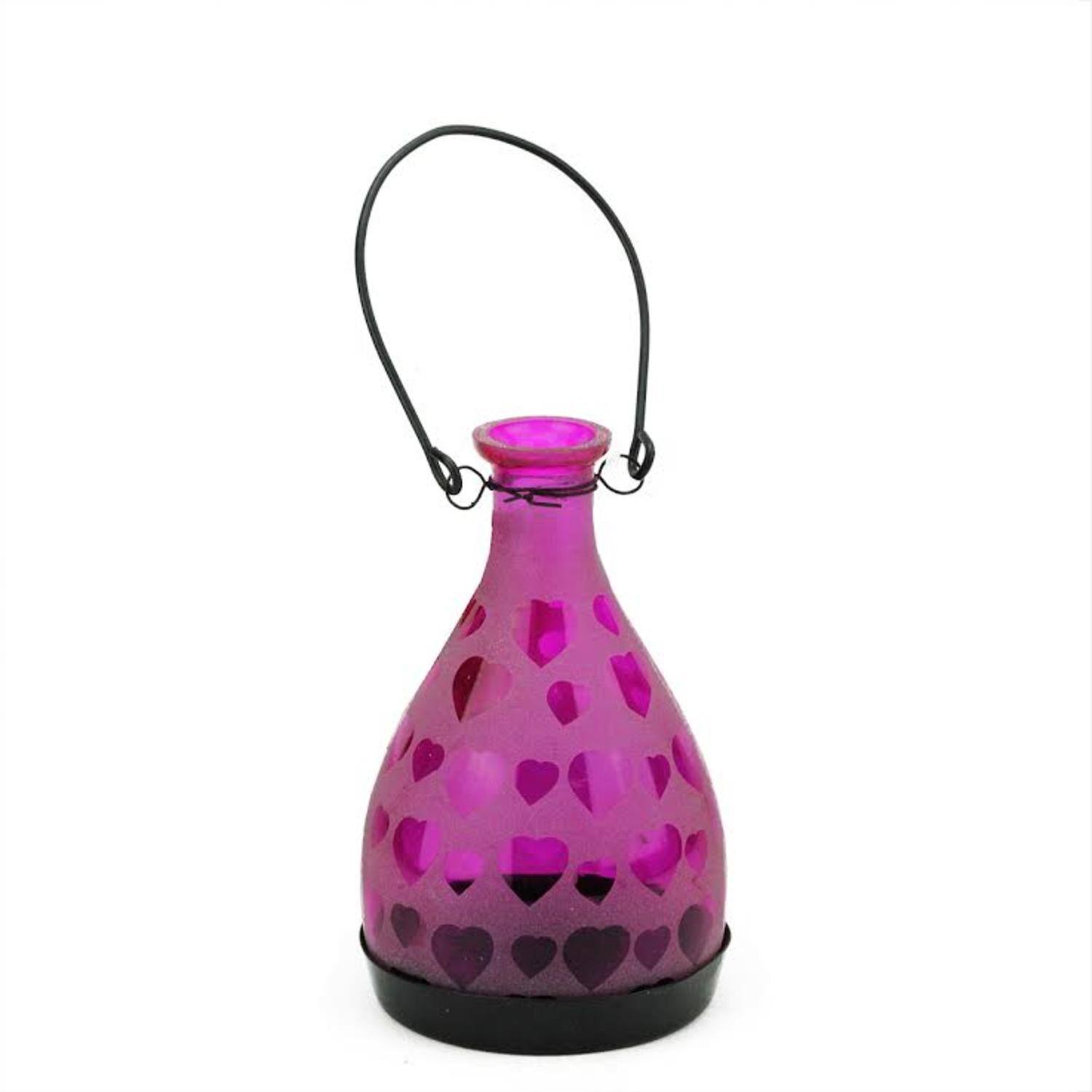 Frosted Hearts Glass Bottle Tea Light Candle Lantern
