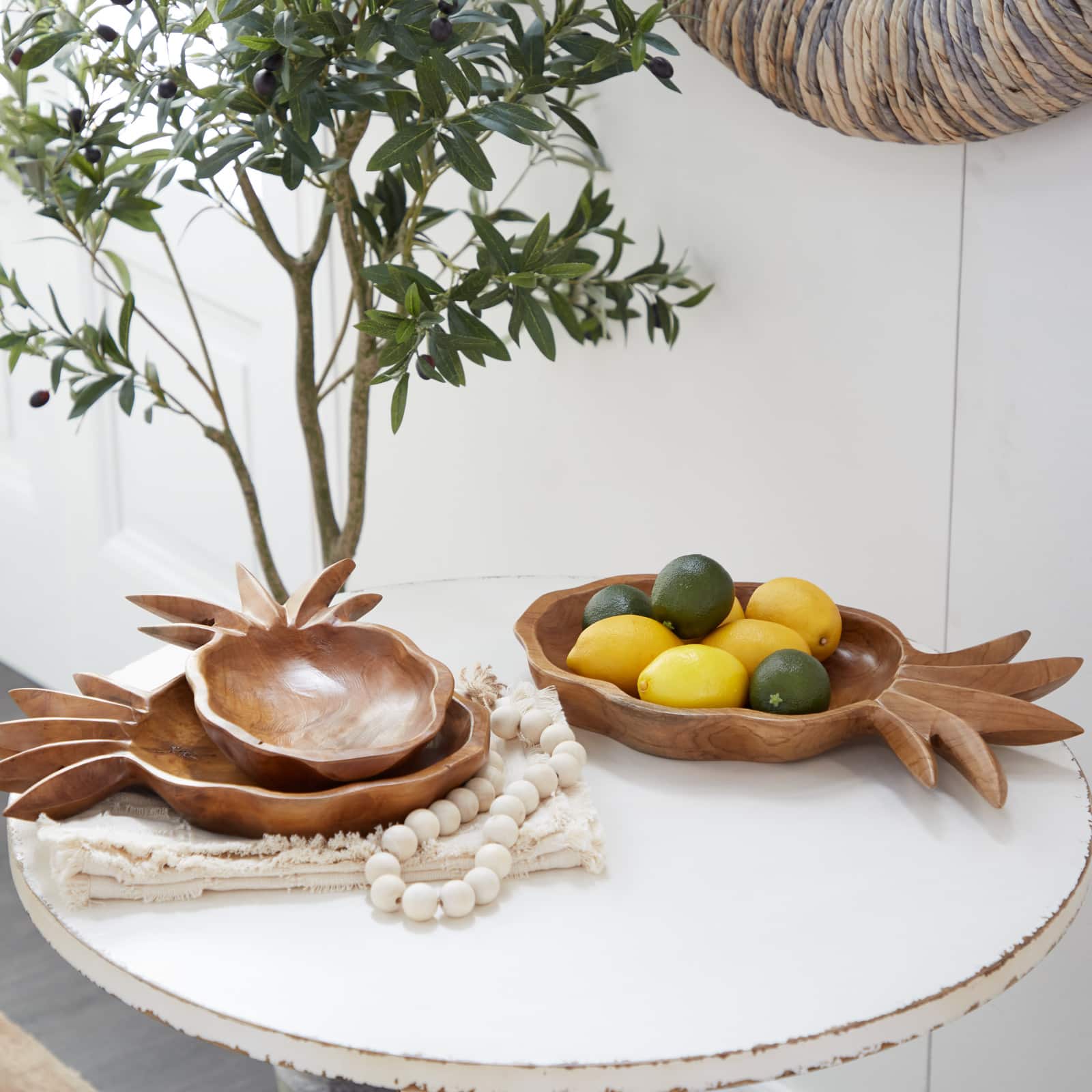 Natural Brown Pineapple Teak Wood Bowl Set