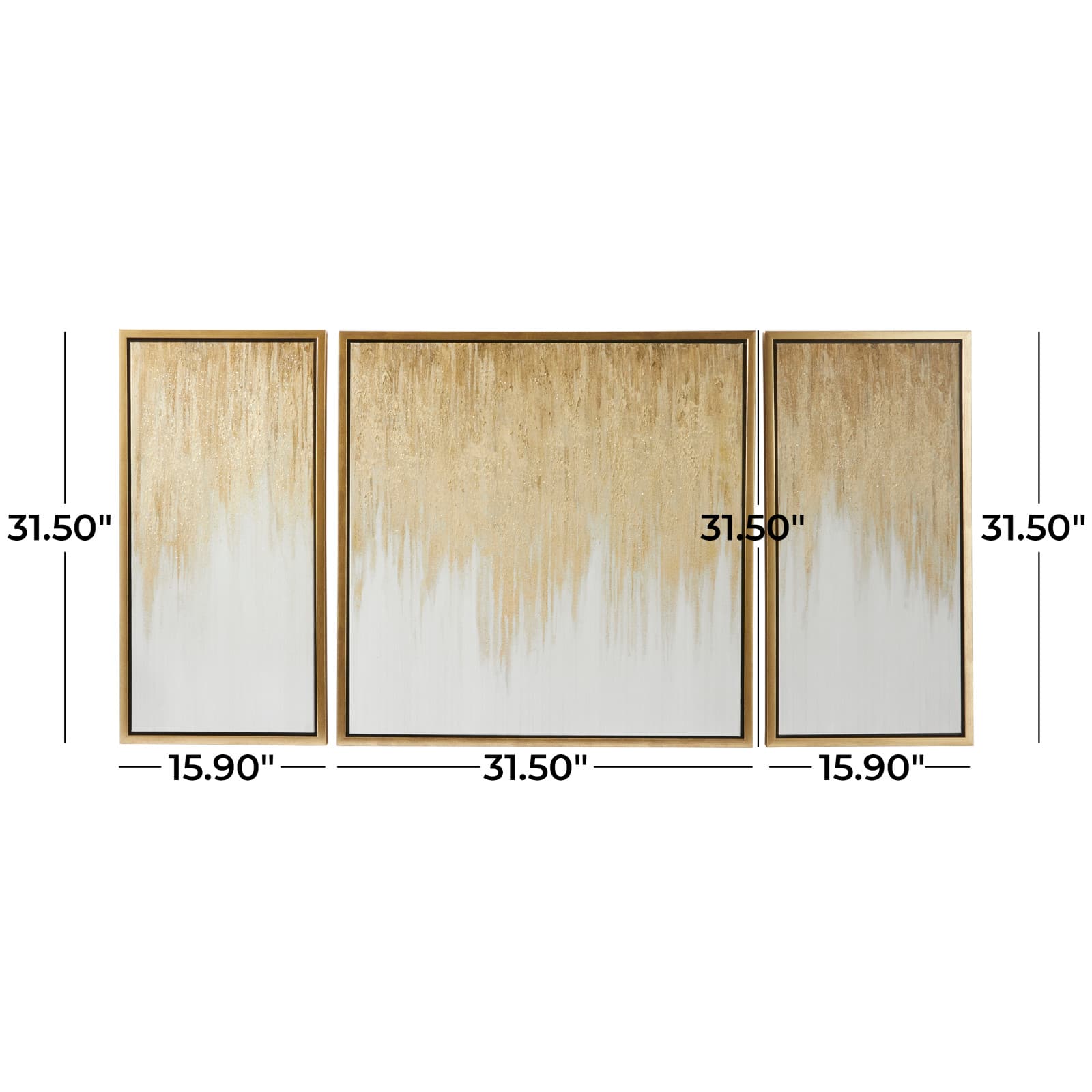 Gold Canvas Ombre Geode Framed Wall Art with Gold Frame Set of 3 32", 16", 16"