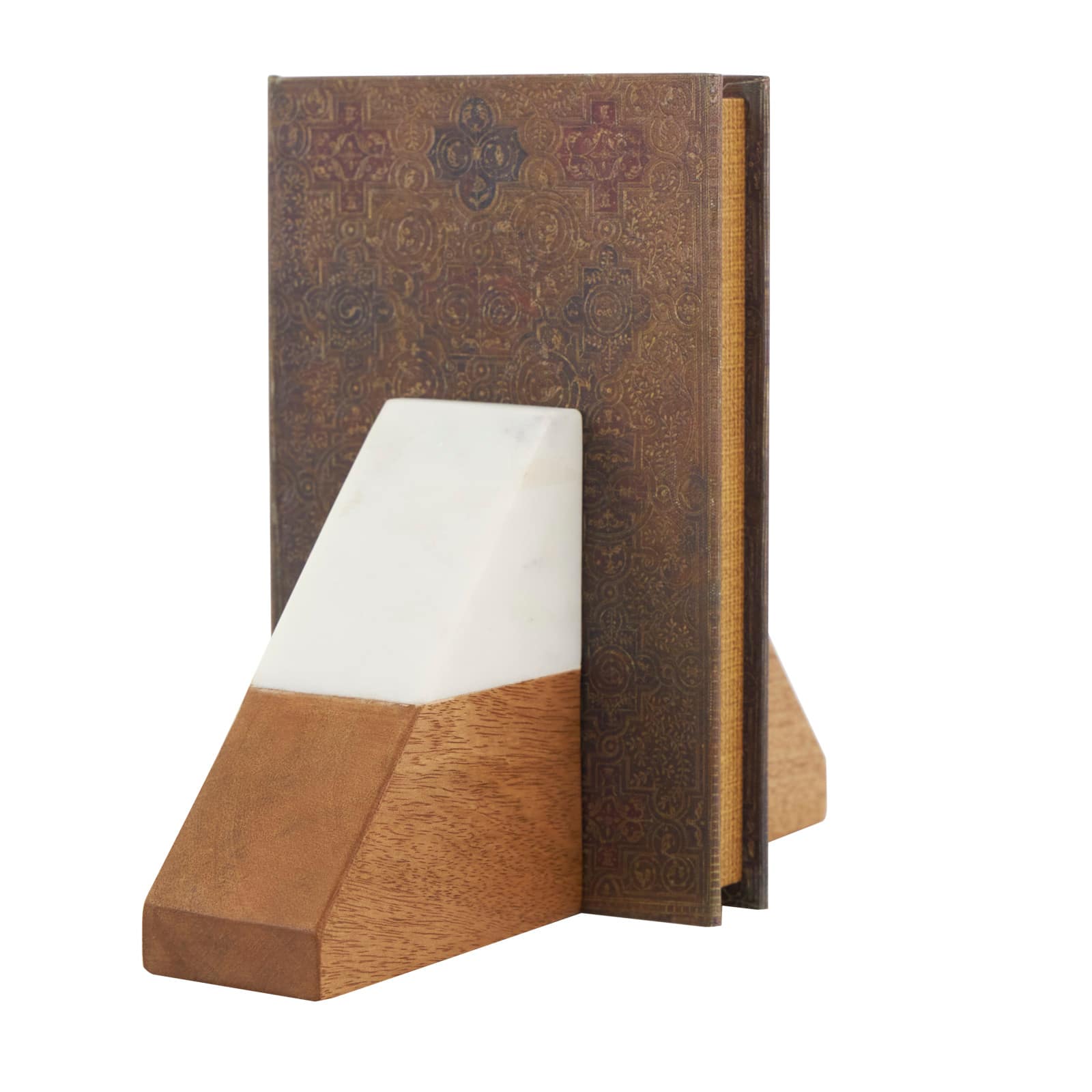5" Marble & Wood Geometric Triangle Bookends Set