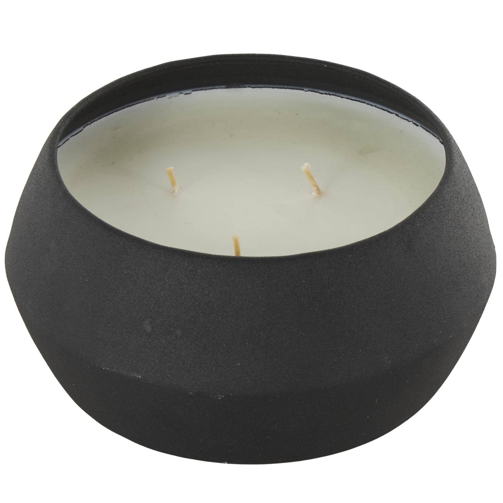 Ivory and Iris 30oz. Black with White Wax 3 Wick Creamy Vanilla Swirl Scented Textured Metal Candle