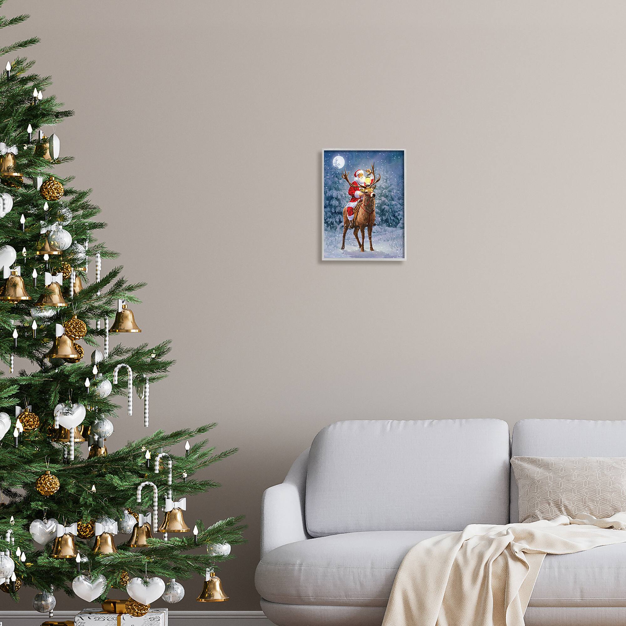 Stupell Industries Santa Riding Reindeer Landscape Framed Giclee Art