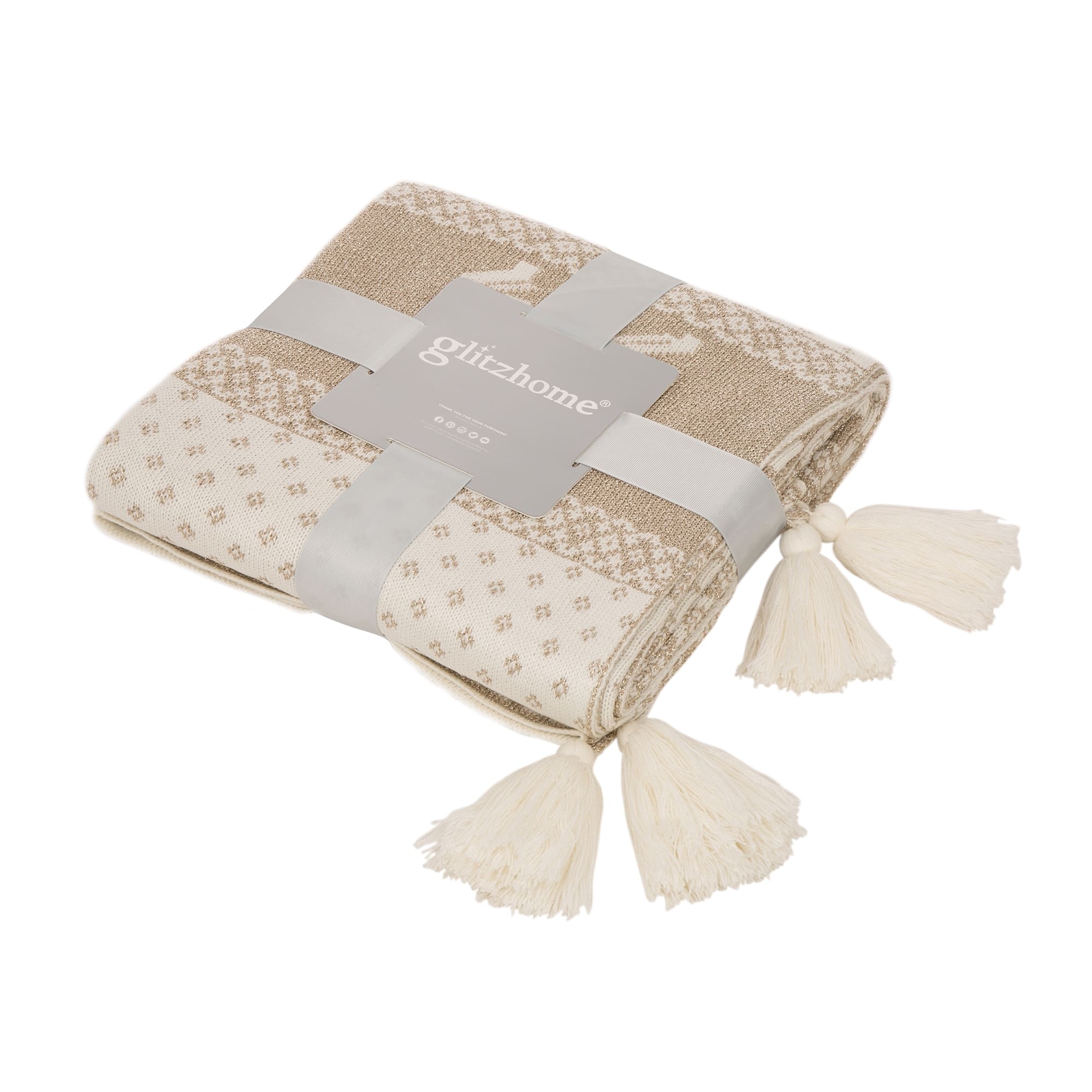 Glitzhome® White Knited Acrylic Throw Blanket with Tassels
