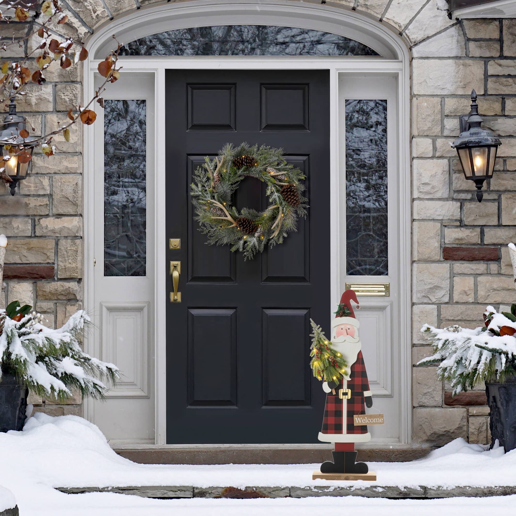 Glitzhome® 36'' Lighted Wooden Santa Porch Décor