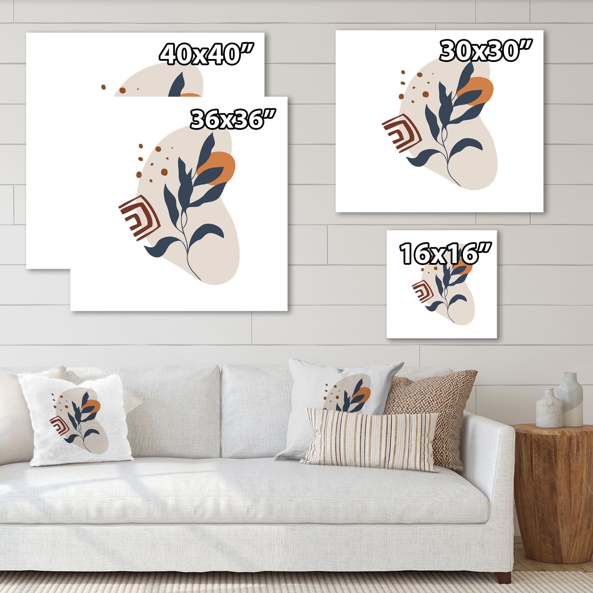 Designart - Abstract Flowers On Minimal Shapes VII - Modern Canvas Wall Art Print