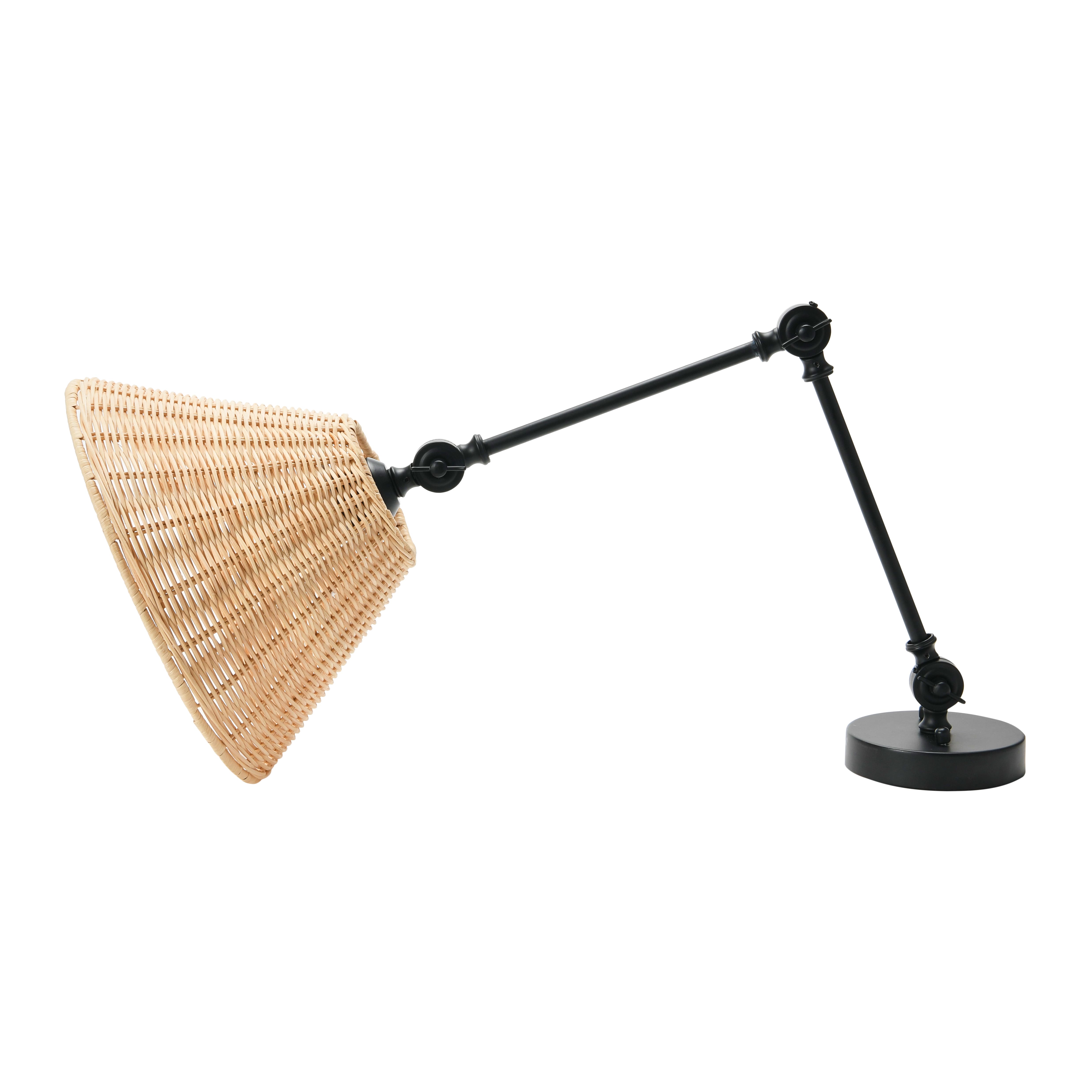 Hello Honey® 29" Black Metal Finish Coastal Adjustable Wall Sconce with Neutral Beige Rattan Shade