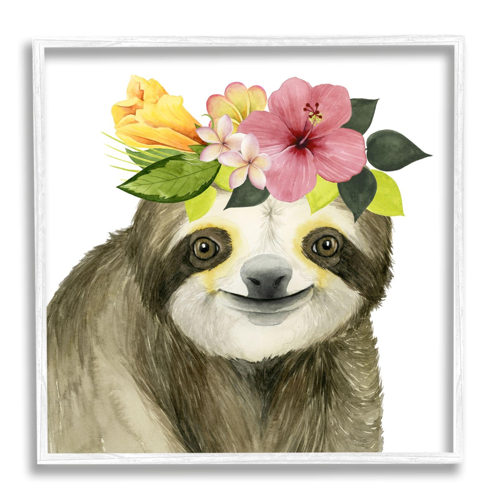 Stupell Industries Coachella Ready Sloth in Flower Crown Framed Wall Art