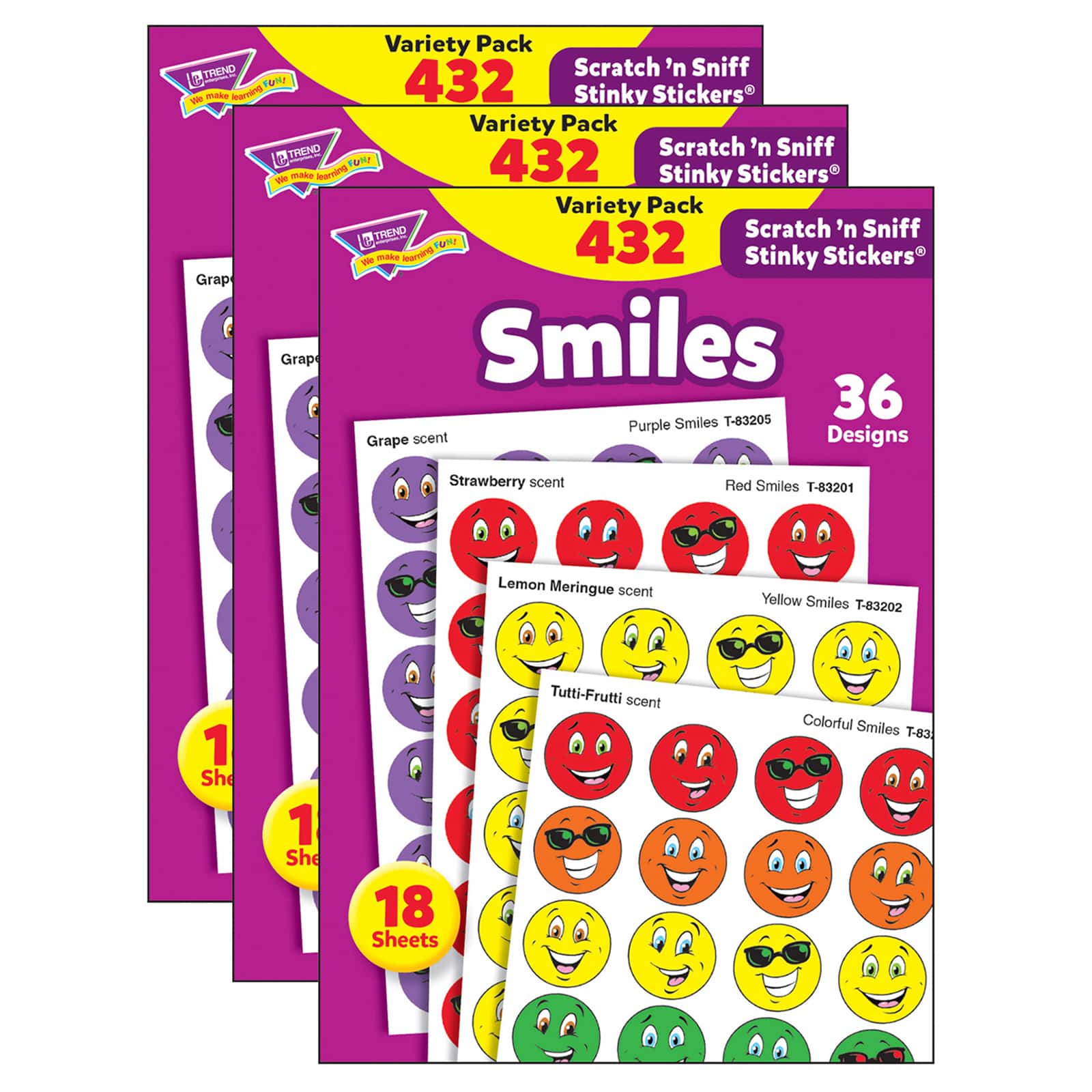 Trend Enterprises® Stinky Stickers® Smiles Variety Pack, 3 Packs of 432ct.