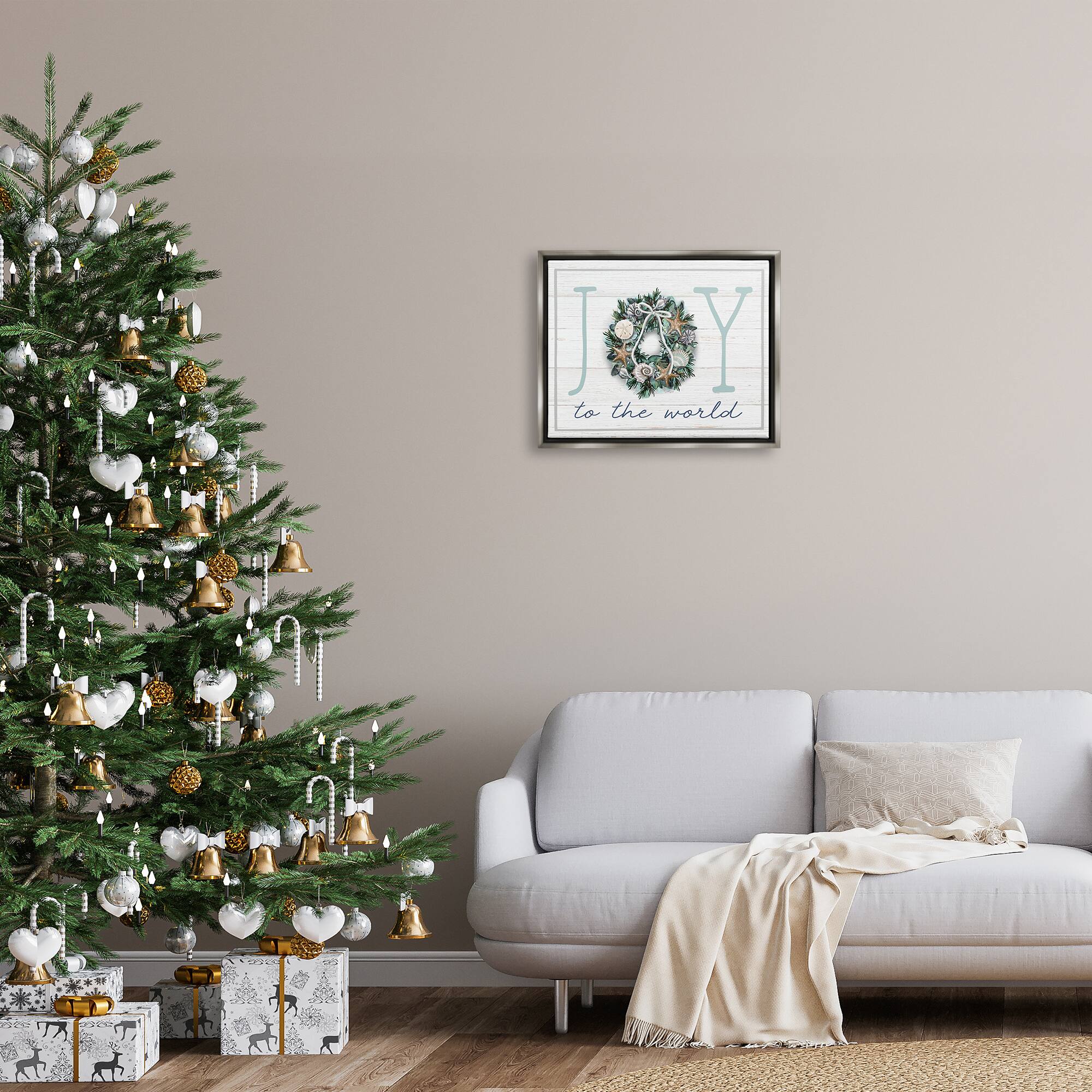 Stupell Industries Joy To The World Nautical Wreath Framed Floater Canvas Wall Art