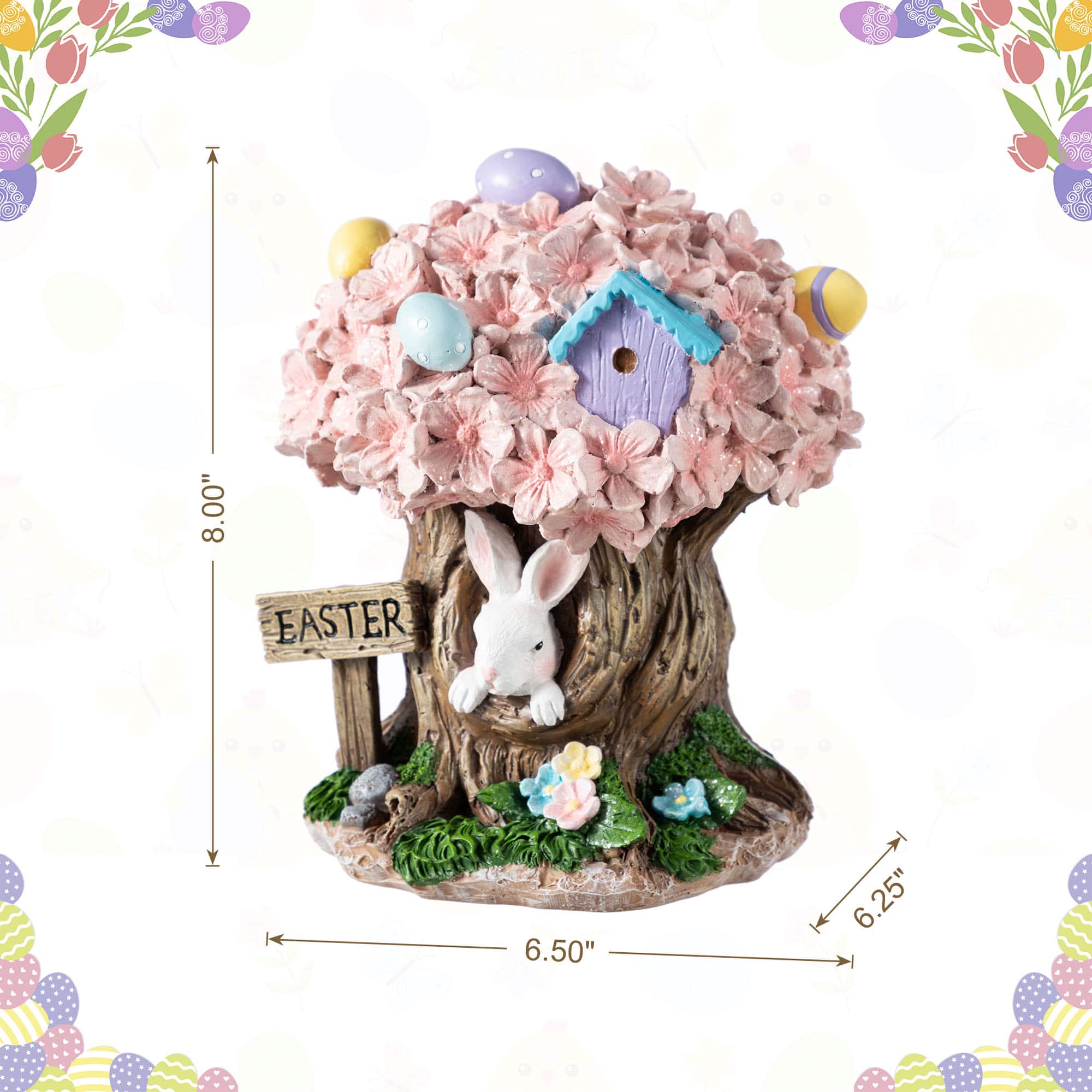 Glitzhome® 8" Easter Resin Bunny & Pink Blossoms Table Decor