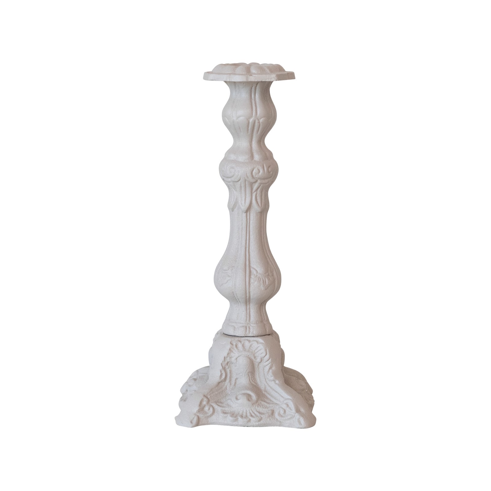 Hello Honey® 12" Gray Embossed Cast Aluminum Taper Candleholder