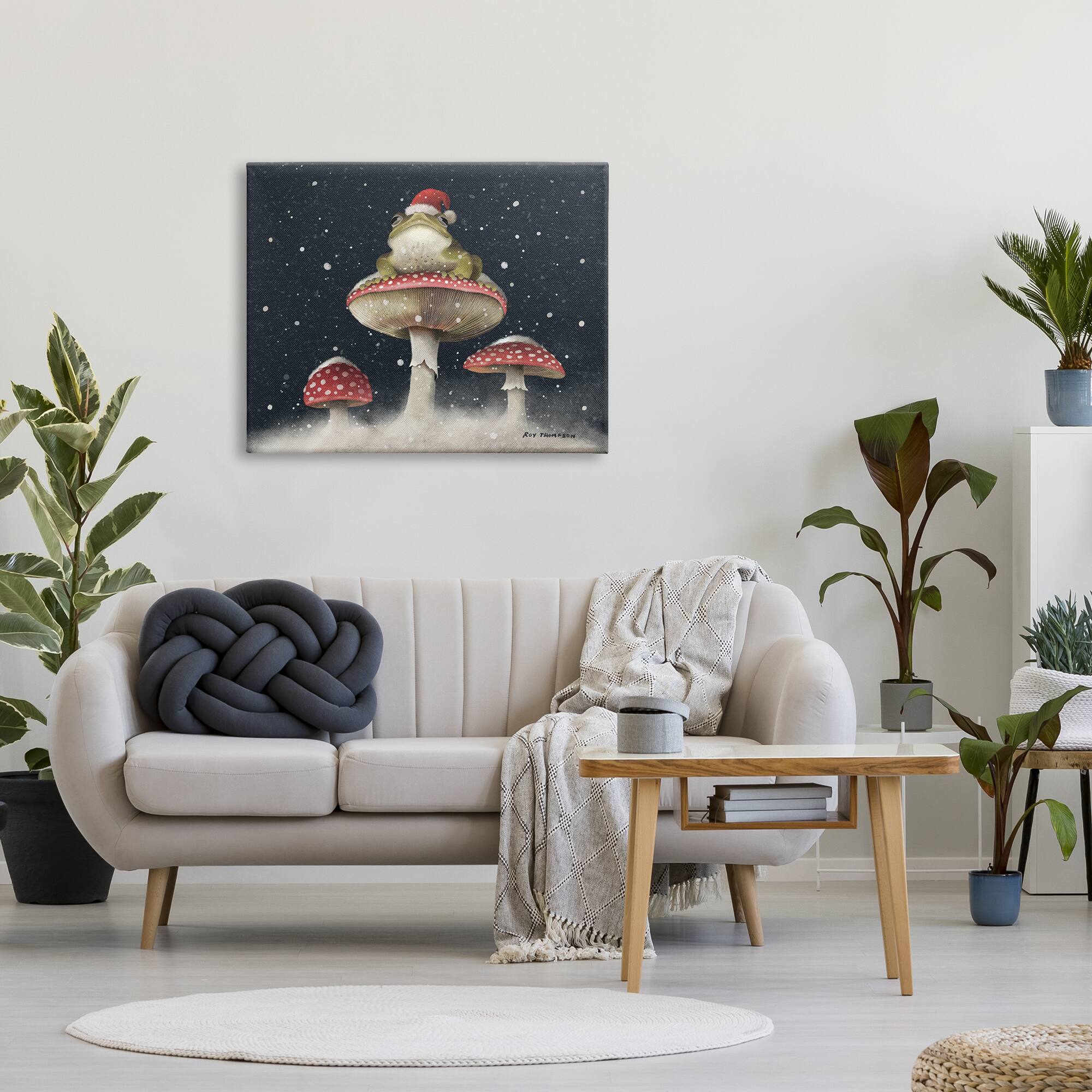 Stupell Industries Frog In Santa Hat Snowy Mushrooms Canvas Wall Art