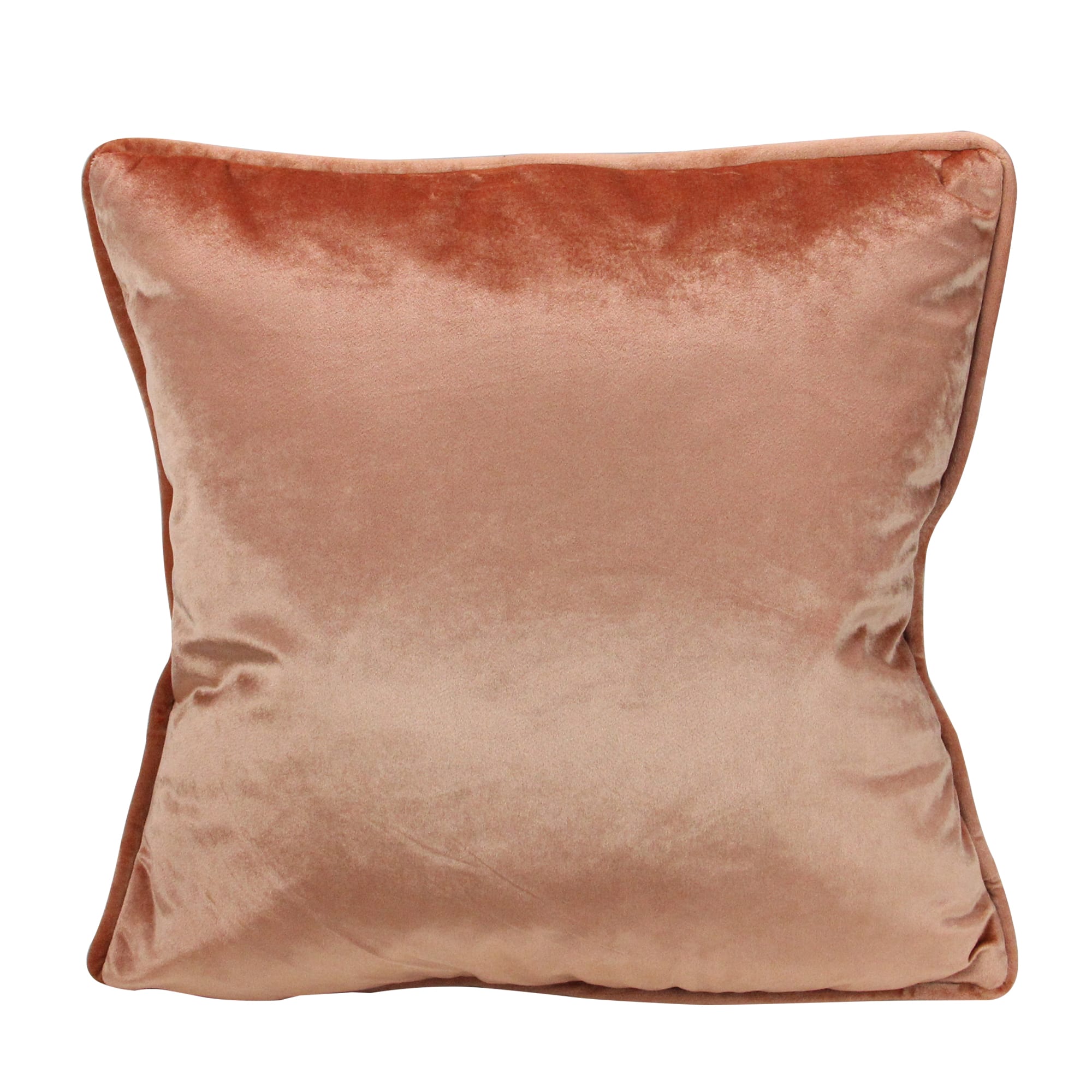 Peach Plush Velvet Square Throw Pillow With Piped Edging